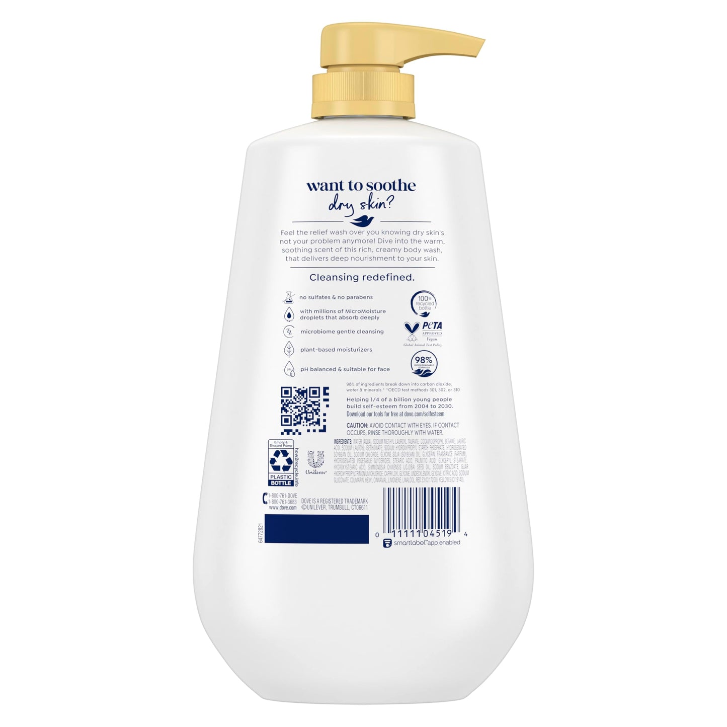 Dove Body Wash with Pump Dryness Relief with Jojoba Oil For 24hr Lotion-Soft Skin Moisturizing Skin Cleanser with No Sulfates No Parabens 30.6 oz Beauty & Personal Care Dove