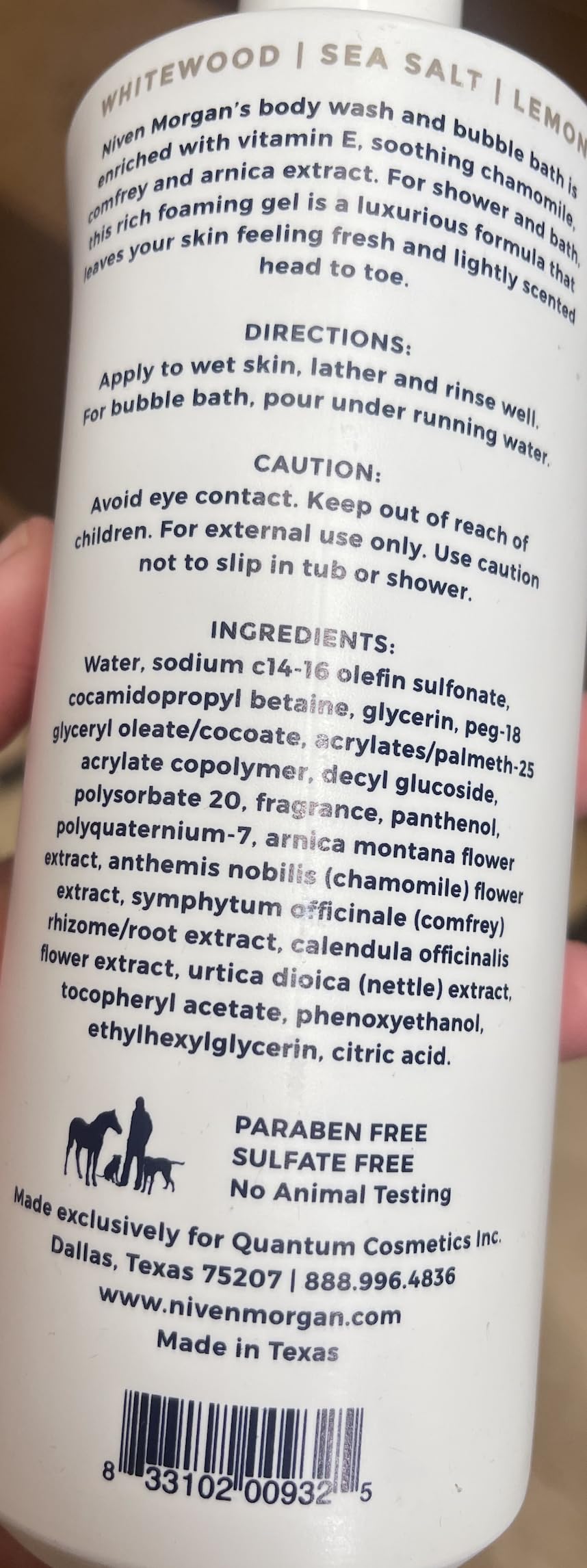 Niven Morgan Whitewood & Sea Salt Body Wash Beauty & Personal Care Niven Morgan