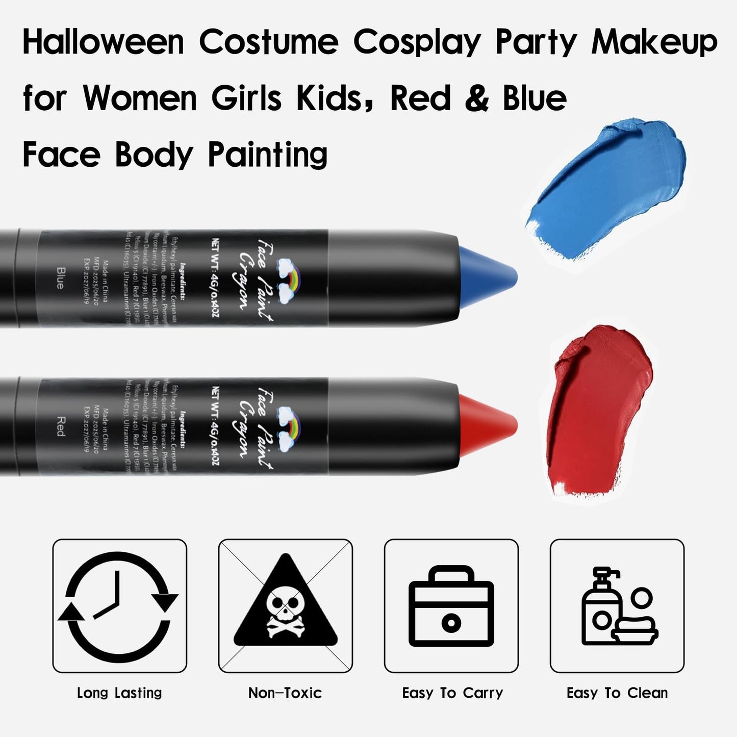 Face Paint Kit for Halloween Harley Quinn Cosplay Party Makeup for Women Girls, Red & Blue Face Body Painting Cream Blendable Sticks Red Liquid Beauty & Personal Care obullights