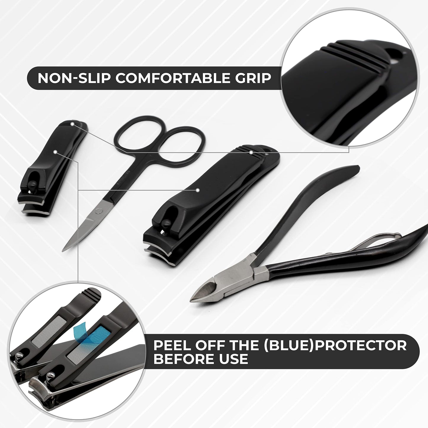 ASH ISLAND Nail Clippers Set - Black Stainless 12 in 1 For Men And Women Manicure Pedicure Travel Kit Luxury Nail File Sharp Nail Scissors Fingernails Beauty & Personal Care ASH ISLAND