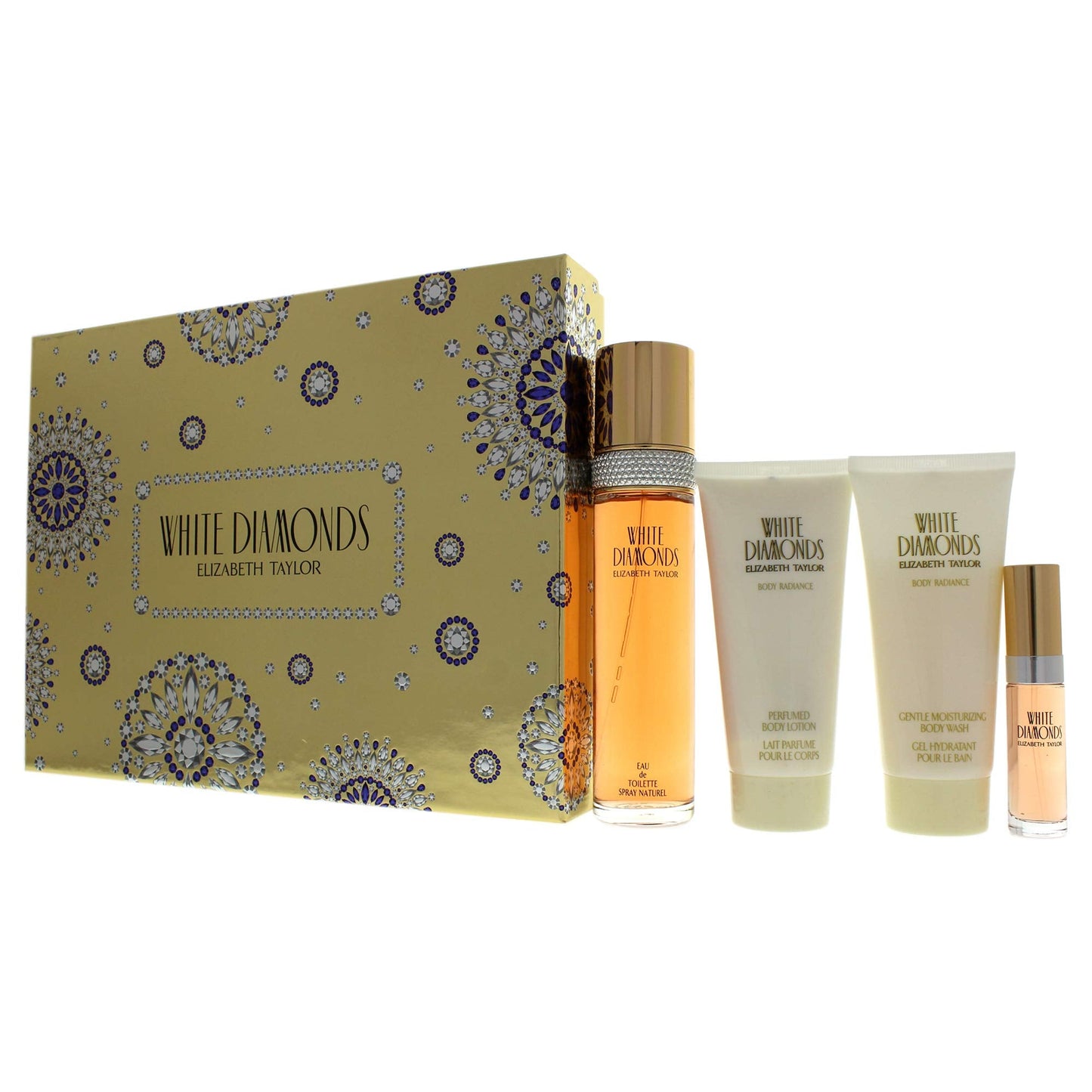 White Diamonds by Elizabeth Taylor for Women - 4 Pc Gift Set 3.3oz EDT Spray, 3.3oz Gentle Moisturizing Body Wash, Perfumed Body Lotion, 10ml EDT Beauty & Personal Care Elizabeth Taylor