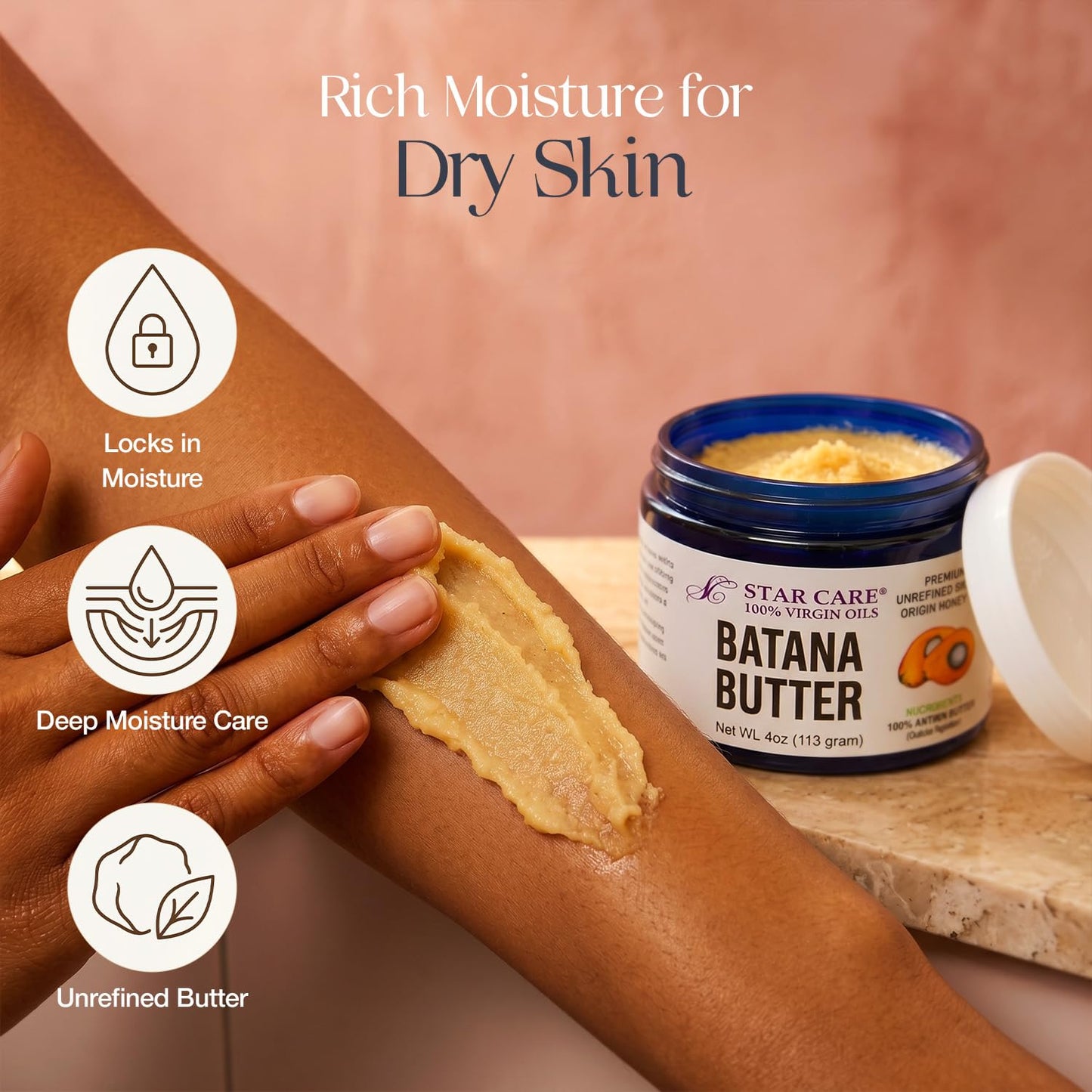 STAR CARE 100% Virgin Batana Butter 4oz/113g Unrefined Pure Hair Skin Moisturizer Deep Hydration for Dry Damaged Curly Hair Natural Scalp & Body Beauty & Personal Care STAR CARE