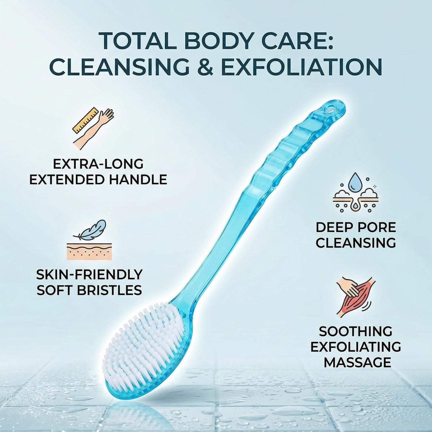 Ergonomics Long Handle Shower Brush, Exfoliating Back Scrubber with Stiff and Soft for Wet or Dry Brushing, Body Brush for Deep Cleansing and Massage Beauty and Personal Care GLOGLOW