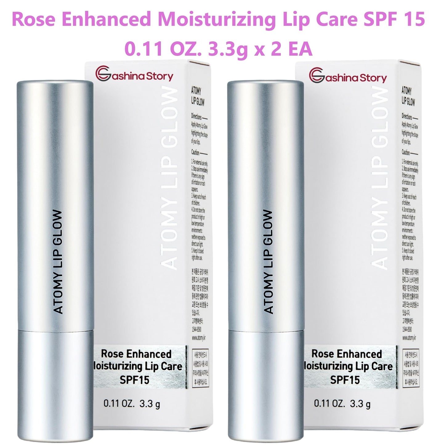 Atomy Lip Glow 3.3g x 2 EA - Moisturizing Lip Care Treatment Balm with Natural Pink Color Beauty and Personal Care GASHINA STORY