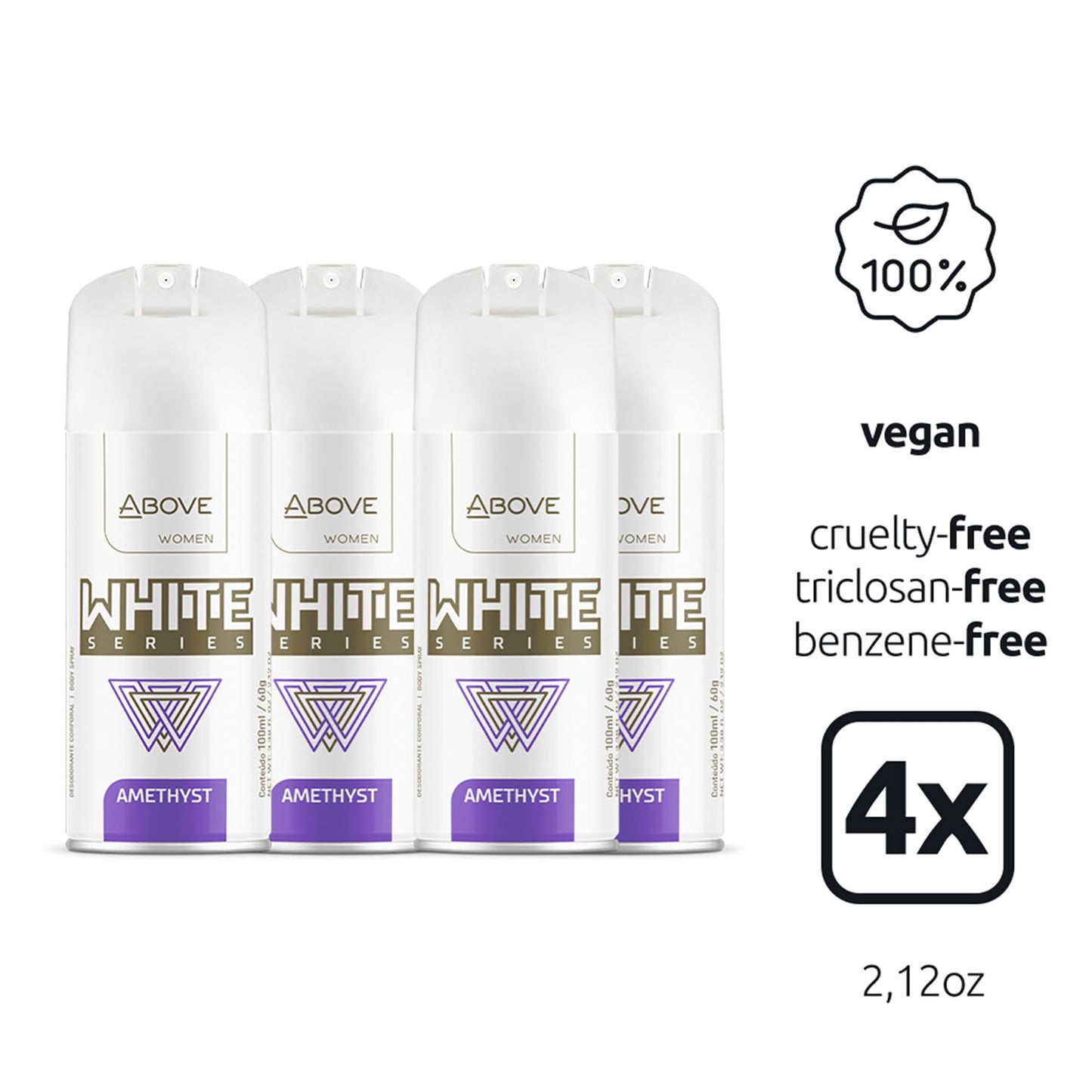 ABOVE White Series Body Spray, Amethyst, 4 pcs - Deodorant Spray - Masks Perspiration Odors - Long-Lasting Dry Spray - Paraben-Free - Cruelty-Free Beauty and Personal Care ABOVE