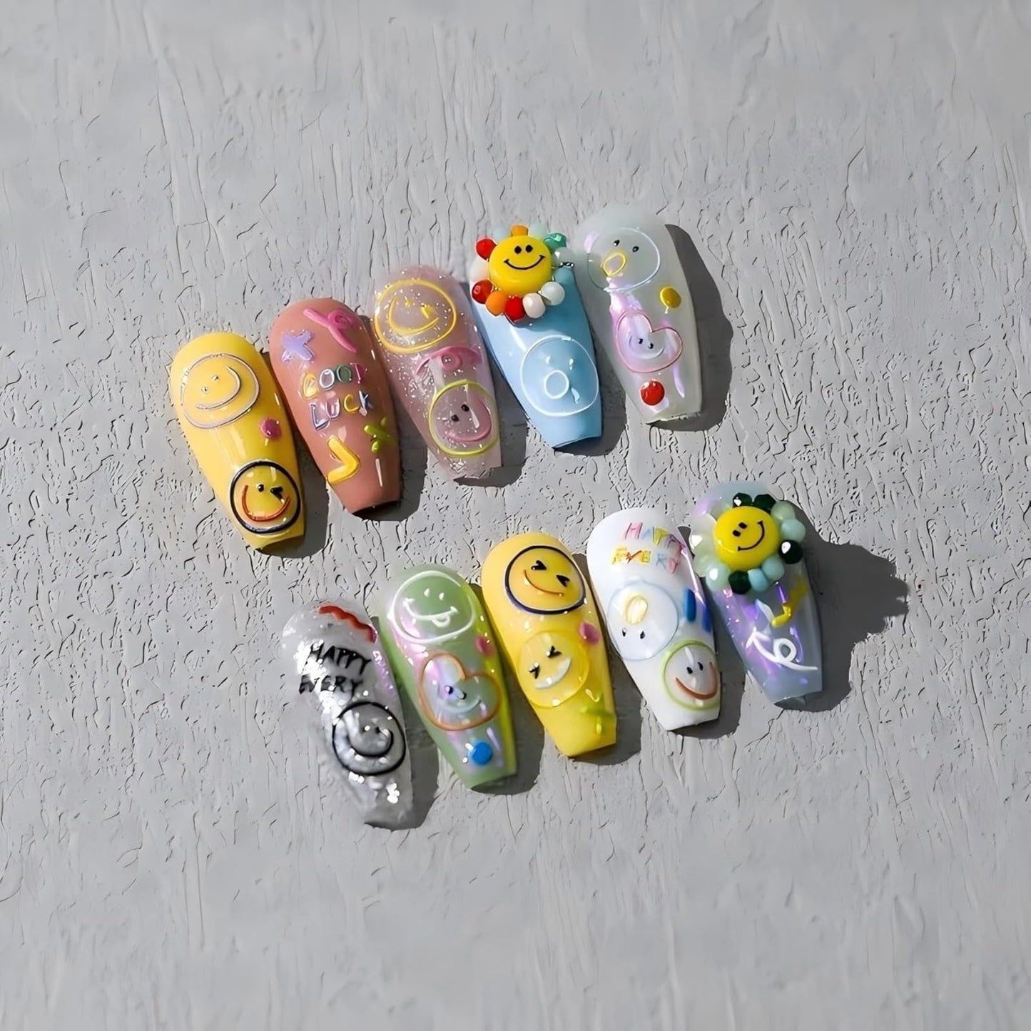 Dedyel Smile Nail Art Stickers 5D Embossed Cute Smile Face Kawaii Self-Adhesive Nail Stickers for Women Girls Kids Nail Art Decoration Beauty & Personal Care Dedyel
