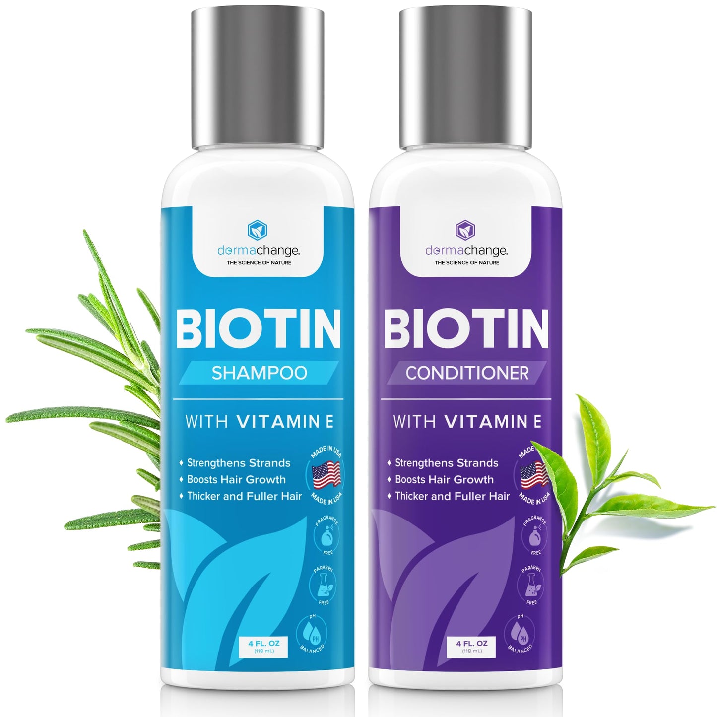 Biotin Hair Growth Shampoo and Conditioner Set - Sulfate Free, Deep Conditioner for Dry Damaged Hair - Made in USA (4 oz) Beauty & Personal Care DermaChange