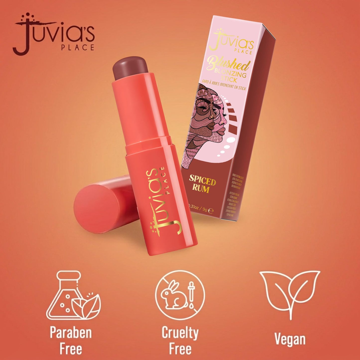 Juvia's Place Blushed Blonzing Stick - Spiced Rum - 2-in-1 Cream Bronzer & Blush Stick for Face - Buildable, Blendable Formula for a Sculpted, Radiant Beauty & Personal Care Juvia's Place