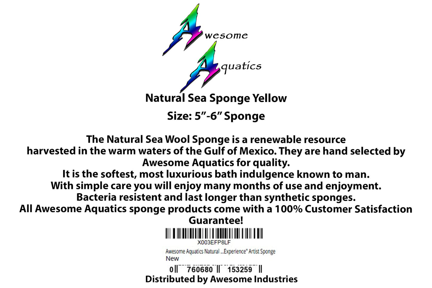 Awesome Aquatic Natural Sea Sponge Amazing Natural Renewable Resource Creating The in Home Perfect Bath and Shower Experience Artist Sponge (Yellow Beauty & Personal Care Awesome Aquatic
