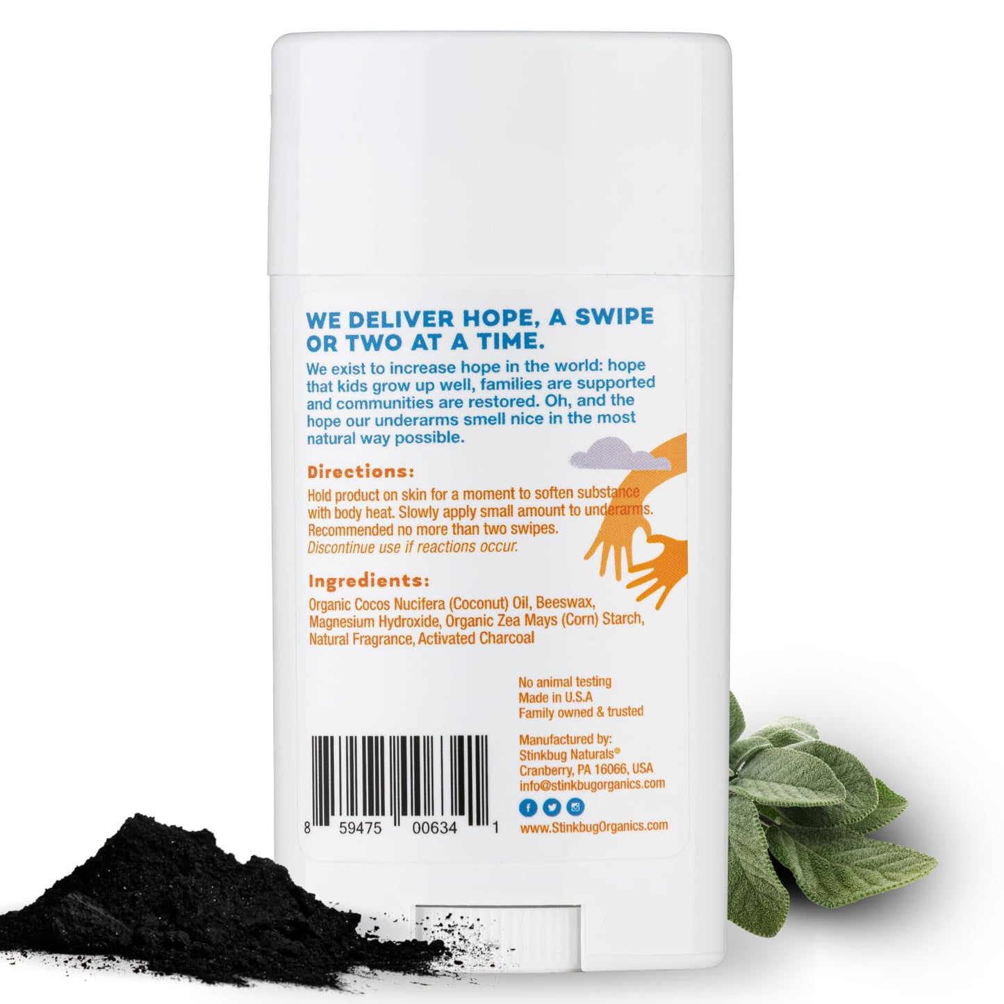 Stinkbug Naturals Organic Aluminum Free Deodorant Stick with Amber Sage, Coconut Oil and Activated Charcoal, Paraben Free, Sensitive Skin Deodorant Beauty and Personal Care Stinkbug