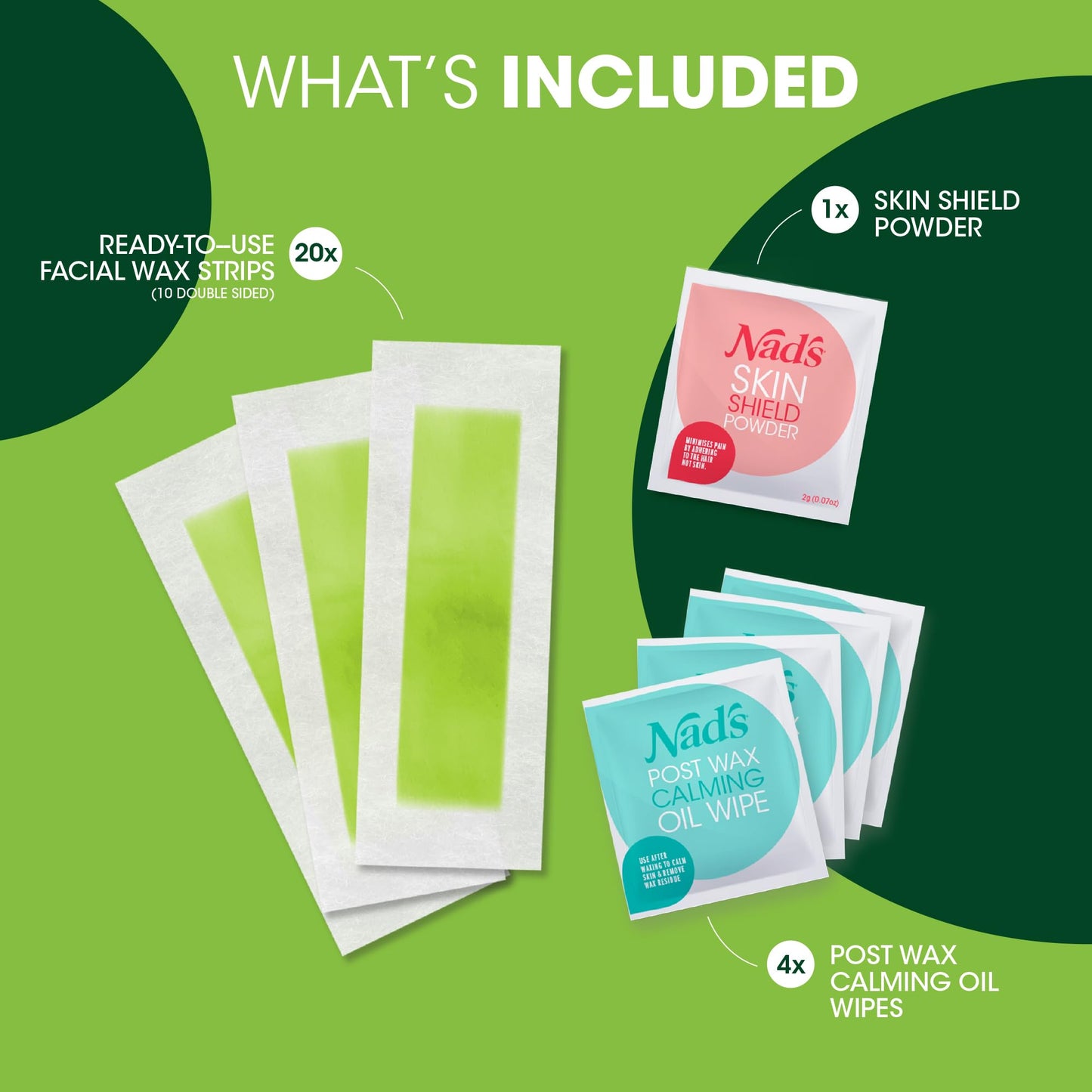 Nad's Facial Wax Strips - Hypoallergenic All Skin Types - Facial Hair Removal For Women - At Home Waxing Kit with 20 Face Wax Strips + 4 Calming Oil Beauty & Personal Care Nad's