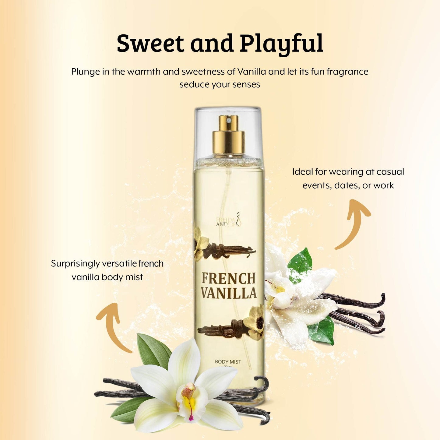 Freida and Joe Body Spray For Women, French Vanilla spray Fragrance Body Mist, Unisex rich, comforting, & sweet aroma, 8 oz Fine Fragrance Gift Beauty & Personal Care Freida and Joe