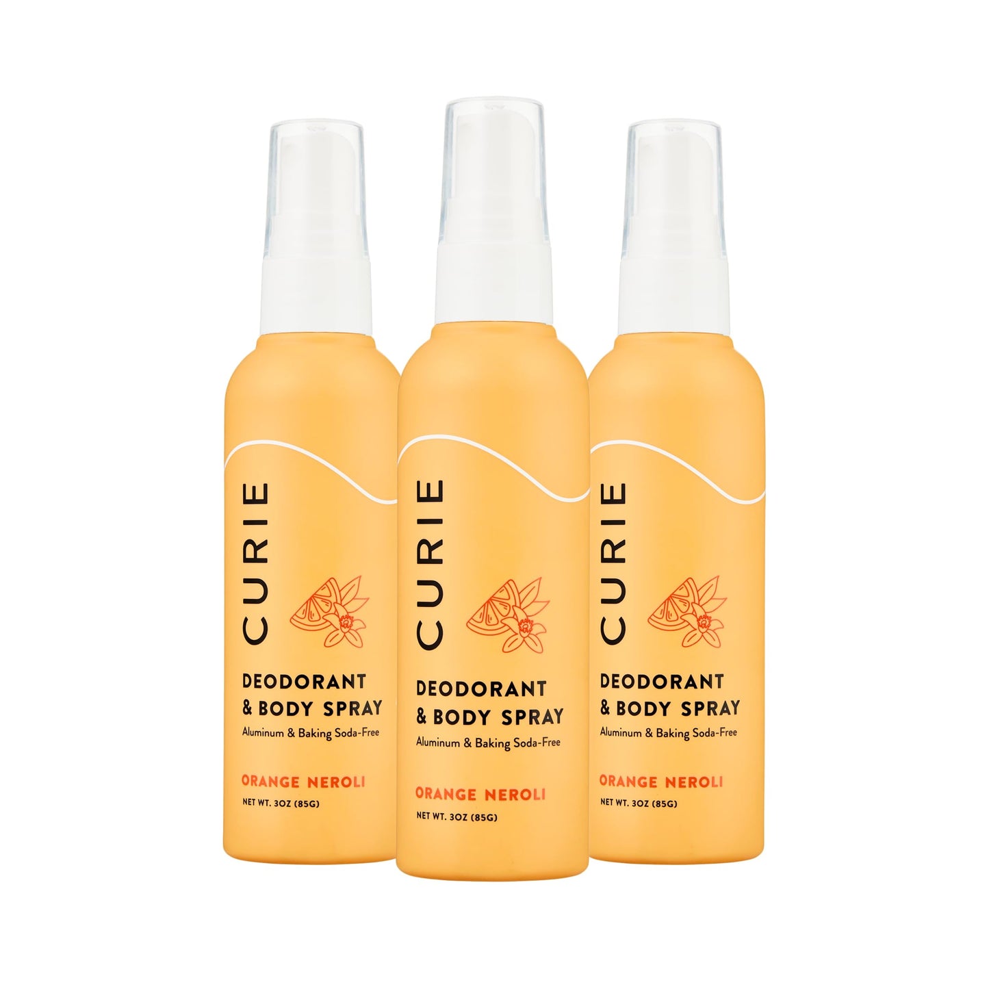 Curie Whole Body Deodorant - Orange Neroli Deodorant and Body Spray 3pk - Aluminum Free, Natural Deodorant Spray, Paraben Free, Cruelty Free, Vegan Beauty and Personal Care Curie