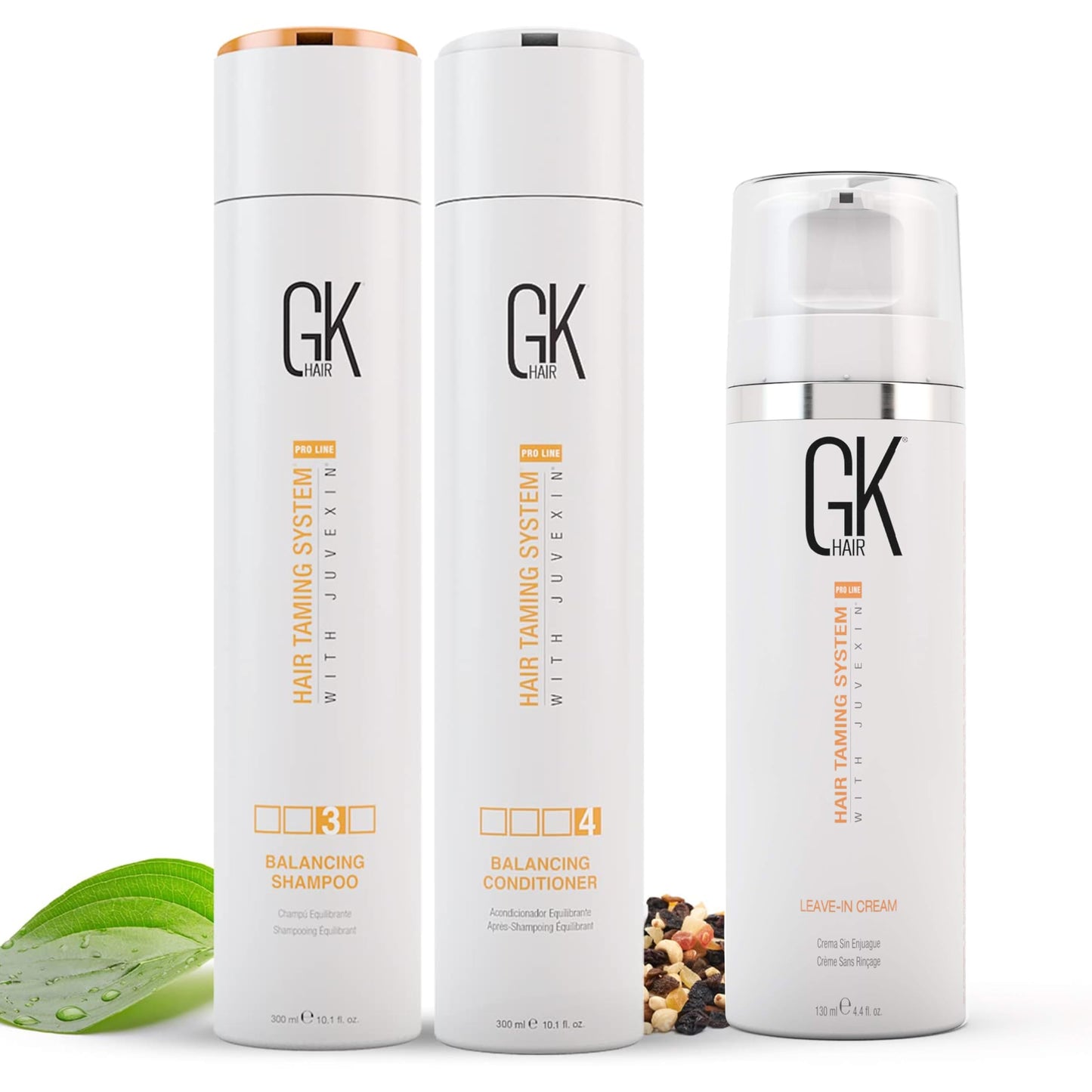 GK HAIR Global Keratin Balancing Shampoo and Conditioner 300ml Kit with Leave-In Cream 130ml | Moisturizing Hair Care Set for All Hair Types | Beauty & Personal Care GK HAIR