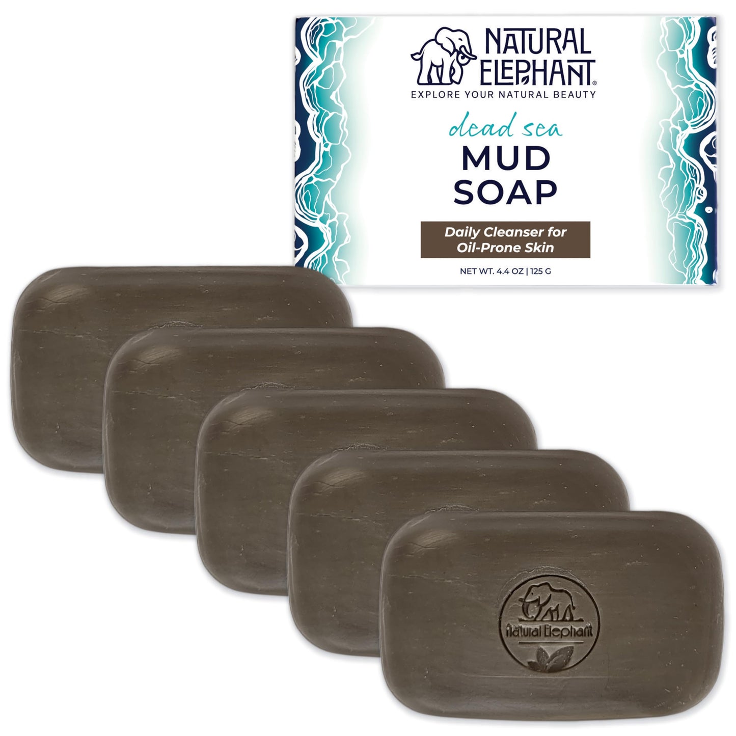 Natural Elephant Dead Sea Mud Soap Bar | Mineral-Rich Face & Body Cleanser with Natural Dead Sea Minerals | 4.4 oz (125 g) Pack of 5 Beauty & Personal Care Natural Elephant