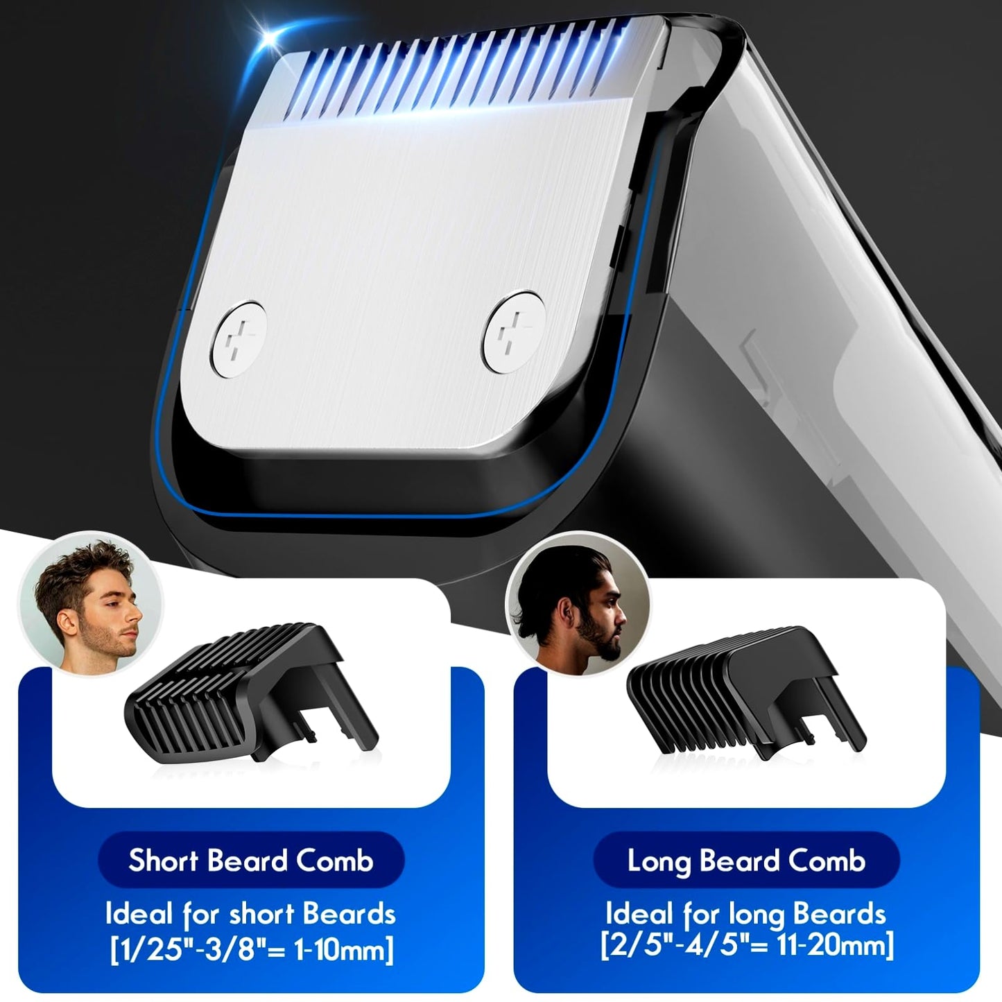 ATVOXIS Vacuum Beard Trimmer for Men Rechargeable, IPX6 Waterproof Mustache Trimmer with Adjustable Length Combs (1/25’’-4/5’’), Men’s Electric Beauty and Personal Care ATVOXIS