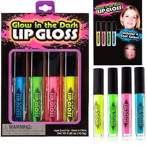 The Dreidel Company Glow in The Dark Lip Gloss, 4 Assorted Color Sticks, 4.25" Inches Beauty & Personal Care The Dreidel Company