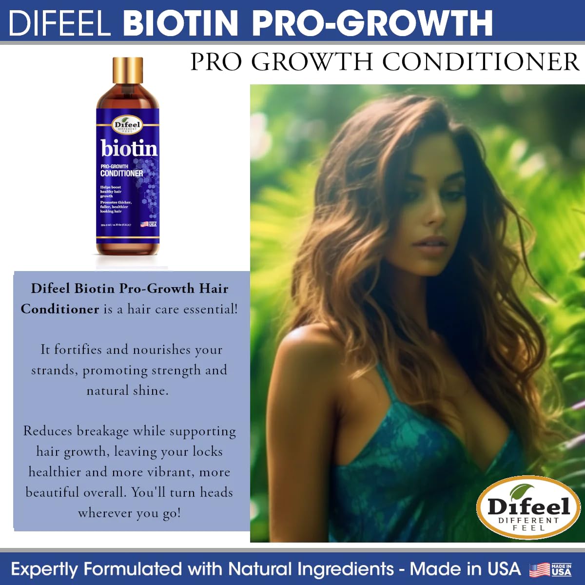 Difeel Pro-Growth Biotin Shampoo 12 oz. - for Thinning Hair and Hair Loss, Paraben-Free Shampoo with Biotin for Hair Growth