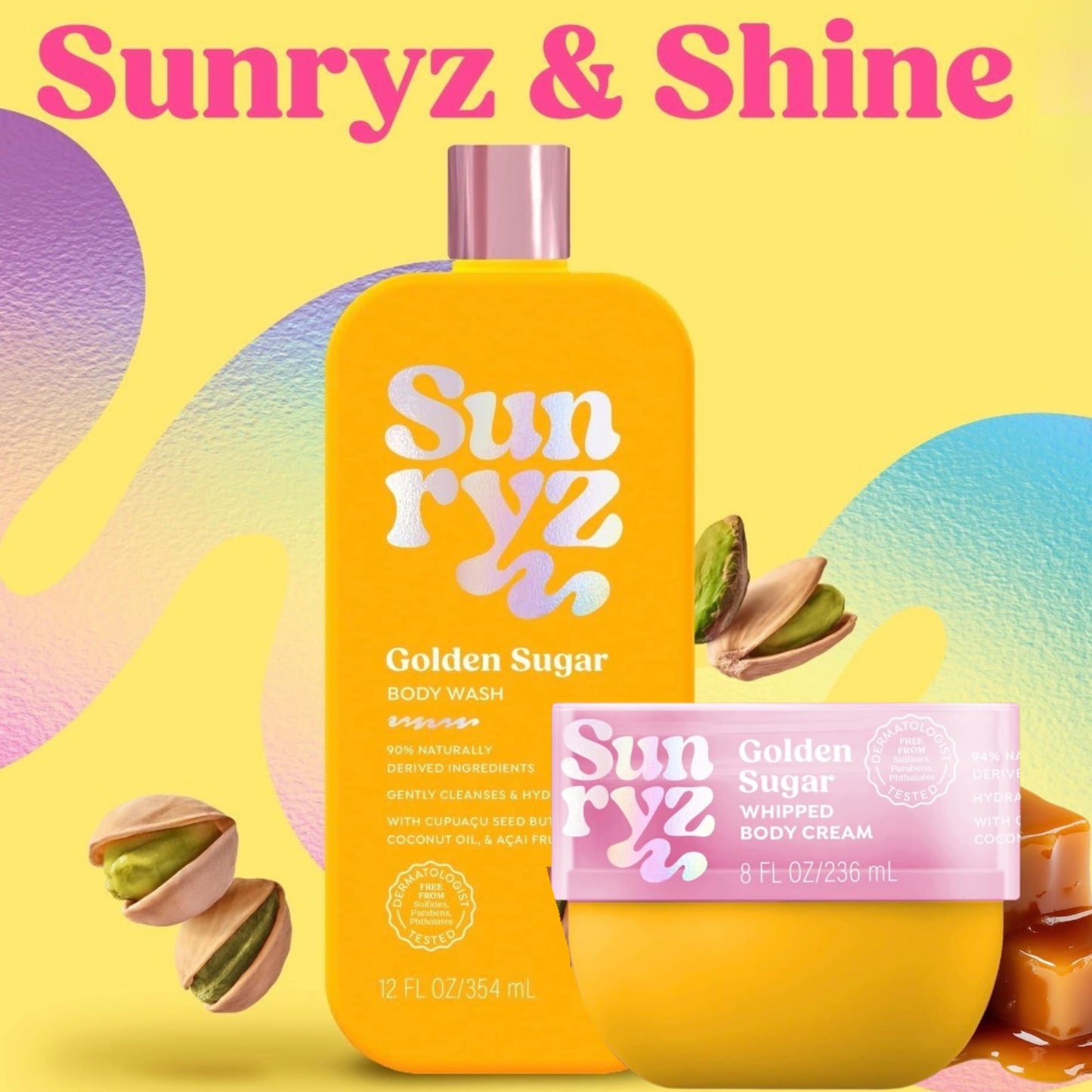PDC Brands Sunryz Limited Edition Summer Scented Body Wash and Whipped Body Cream Duo, Golden Sugar, 12 FL OZ Body Wash, 8 OZ Body Cream, 2 Piece Set Beauty & Personal Care PDC Brands