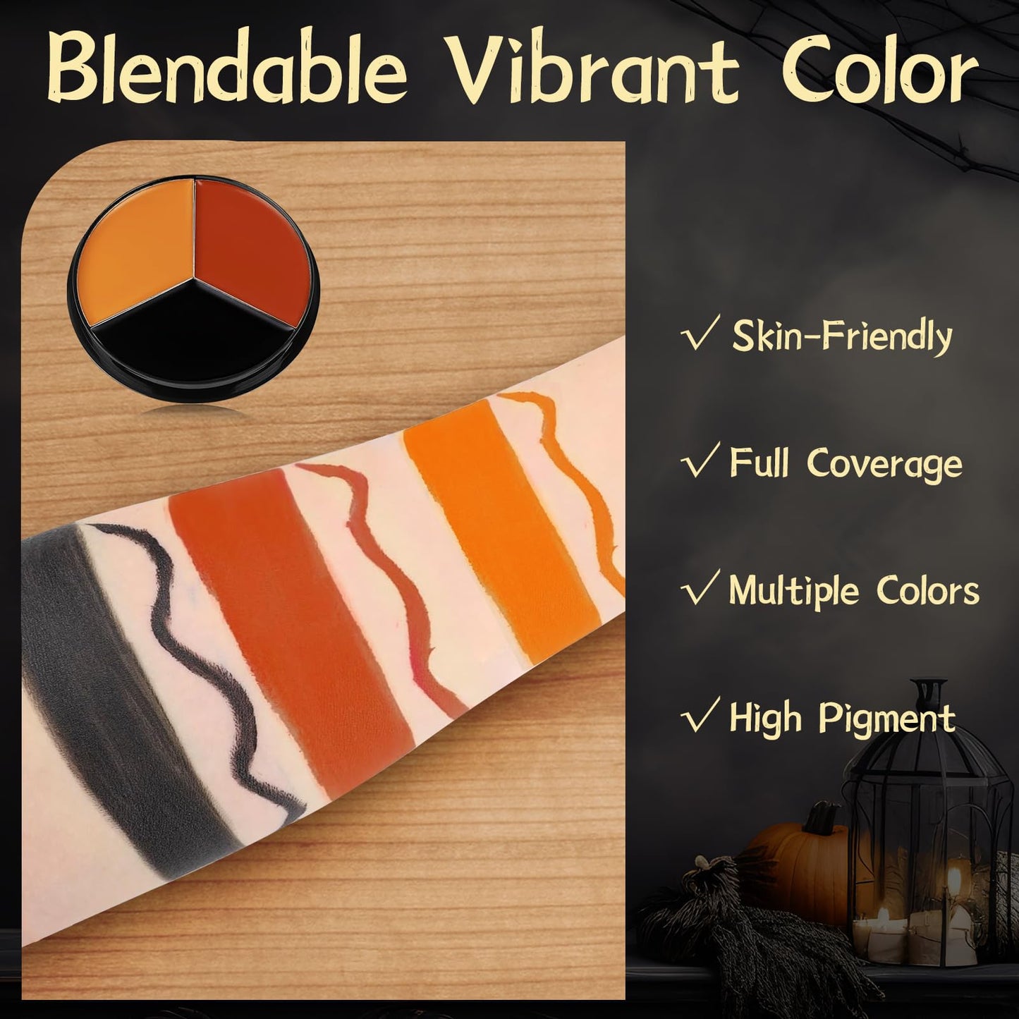 VPCRT6 Black Red Orange Face Body Paint, with 3PCS Sponge and 1PC Brush, Face Painting Kit with Applicator for Halloween Makeup, Pumpkin Cosplay Beauty & Personal Care VPCRT6