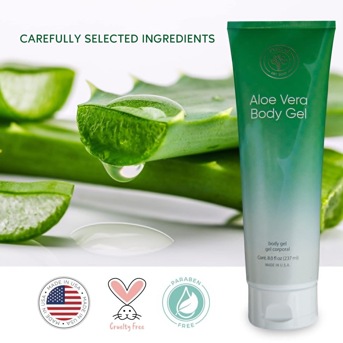 L’EUDINE Aloe Vera Gel - Pack of 3 - 8Fl Oz Aloe Vera Lotion - Premium Aloe Vera for Hair, Face and Body - Rich in Nutrients and Vitamins - Ideal Beauty & Personal Care L'eudine