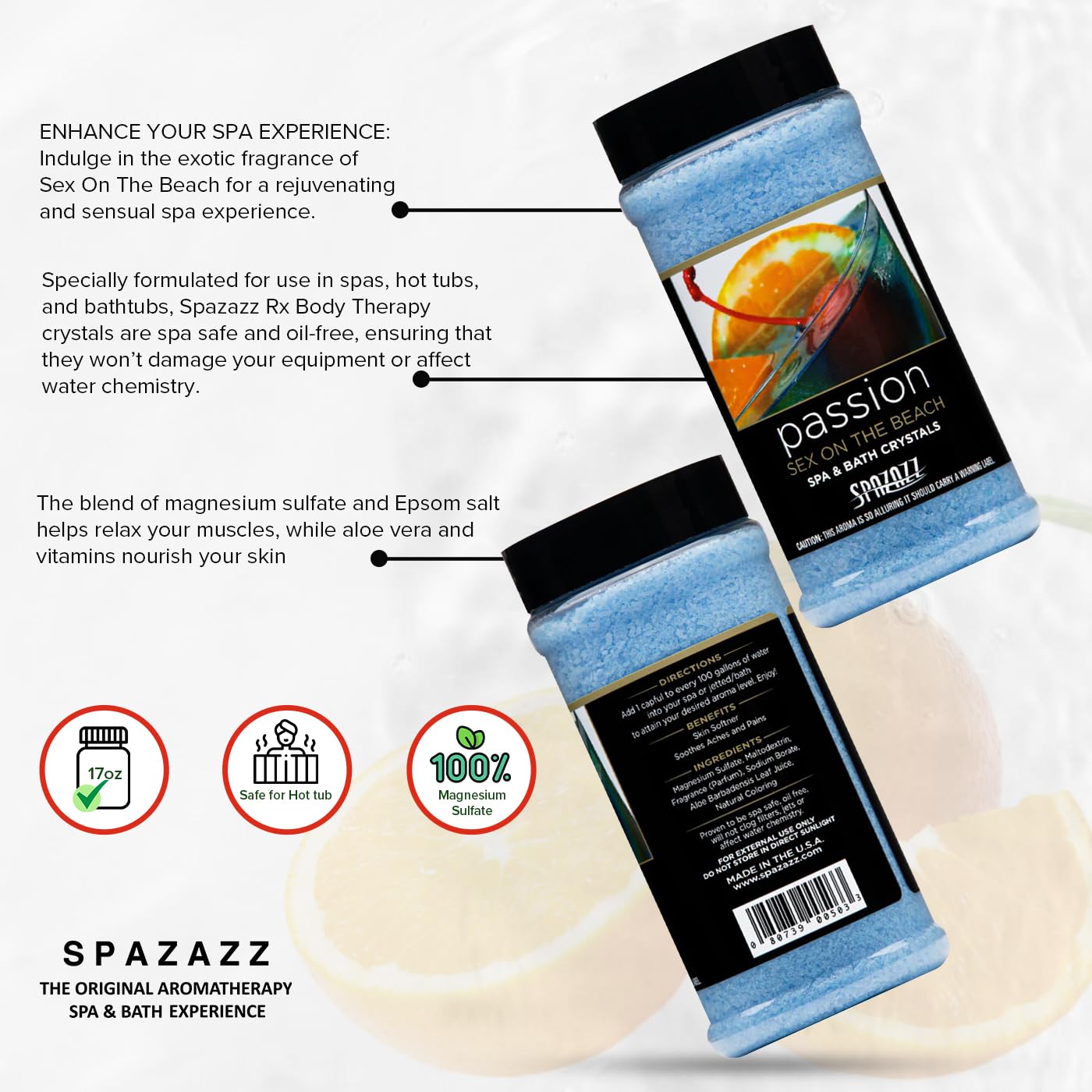 Spazazz Aromatherapy Spa & Hot Tub Bath Salt Crystals - 17 oz Set The Mood Sex On The Beach - Passion - Magnesium Sulfate Mineral & Epsom Salt Beauty and Personal Care Spazazz