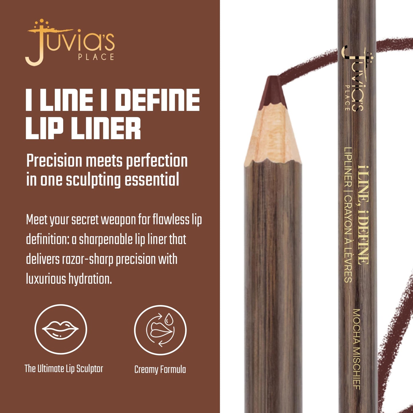Juvia's Place I Line I Define Lip Liner - Mocha Mischief - Long-Lasting Lip Liner with Hydrating Formula, Smooth Glide, Sharpenable Pencil for Precise Beauty & Personal Care Juvia's Place