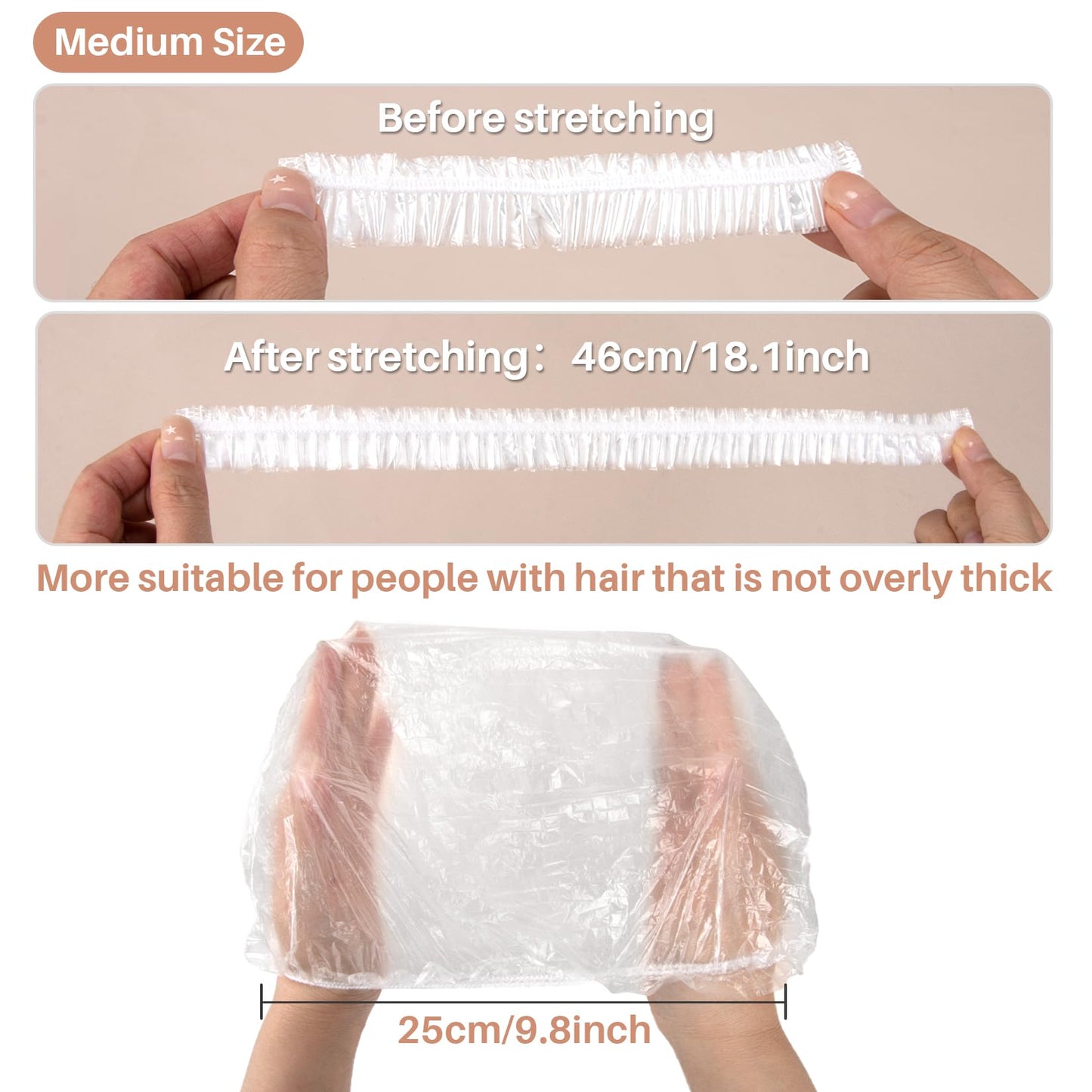 MAQIHAN 200 Disposable Shower Caps for Women - Medium Plastic Hair Caps for Hair Treatment, Clear Shower Cap for Kids Reusable Waterproof, Hair Care Beauty and Personal Care MAQIHAN