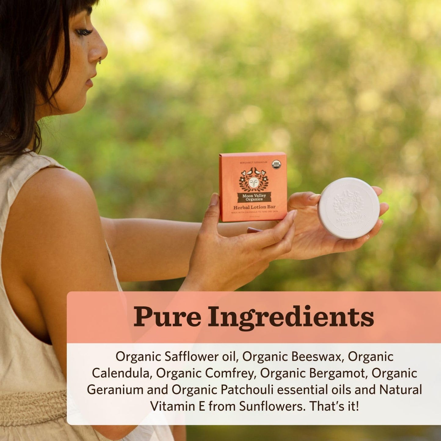 Moon Valley Organics Herbal Lotion Bar in Bergamot Geranium, Moon Melt Bar, Calendula and Comfrey, Beeswax, Heal and Restore Chapped Skin, Soothing Beauty & Personal Care Moon Valley Organics