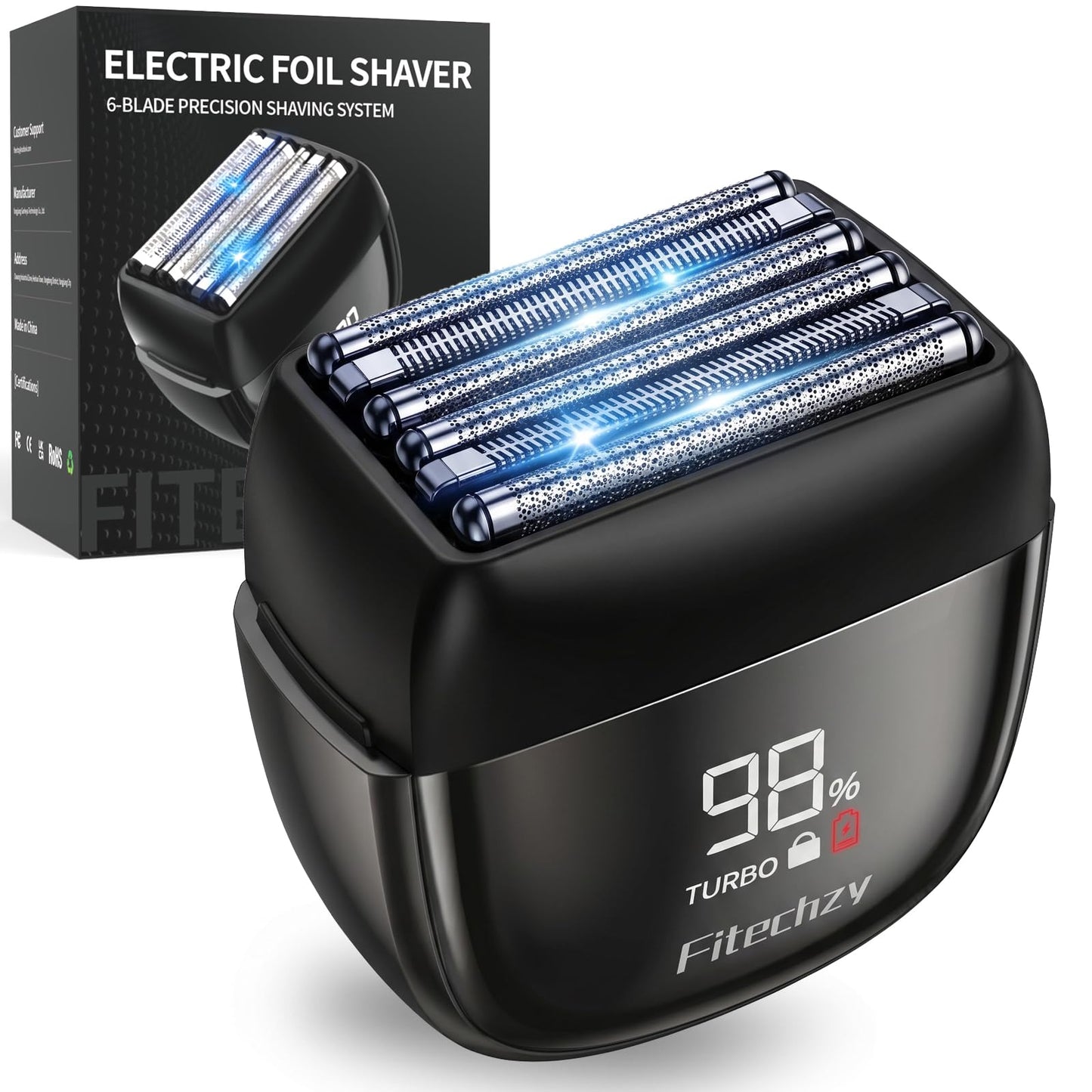 Electric Foil Shaver for Men, 0.05mm Ultra-Thin Foil Electric Razor for Coarse Beard, Wet & Dry Cordless Rechargeable Shaver, IPX7 Waterproof Face Beauty and Personal Care FITECHZY