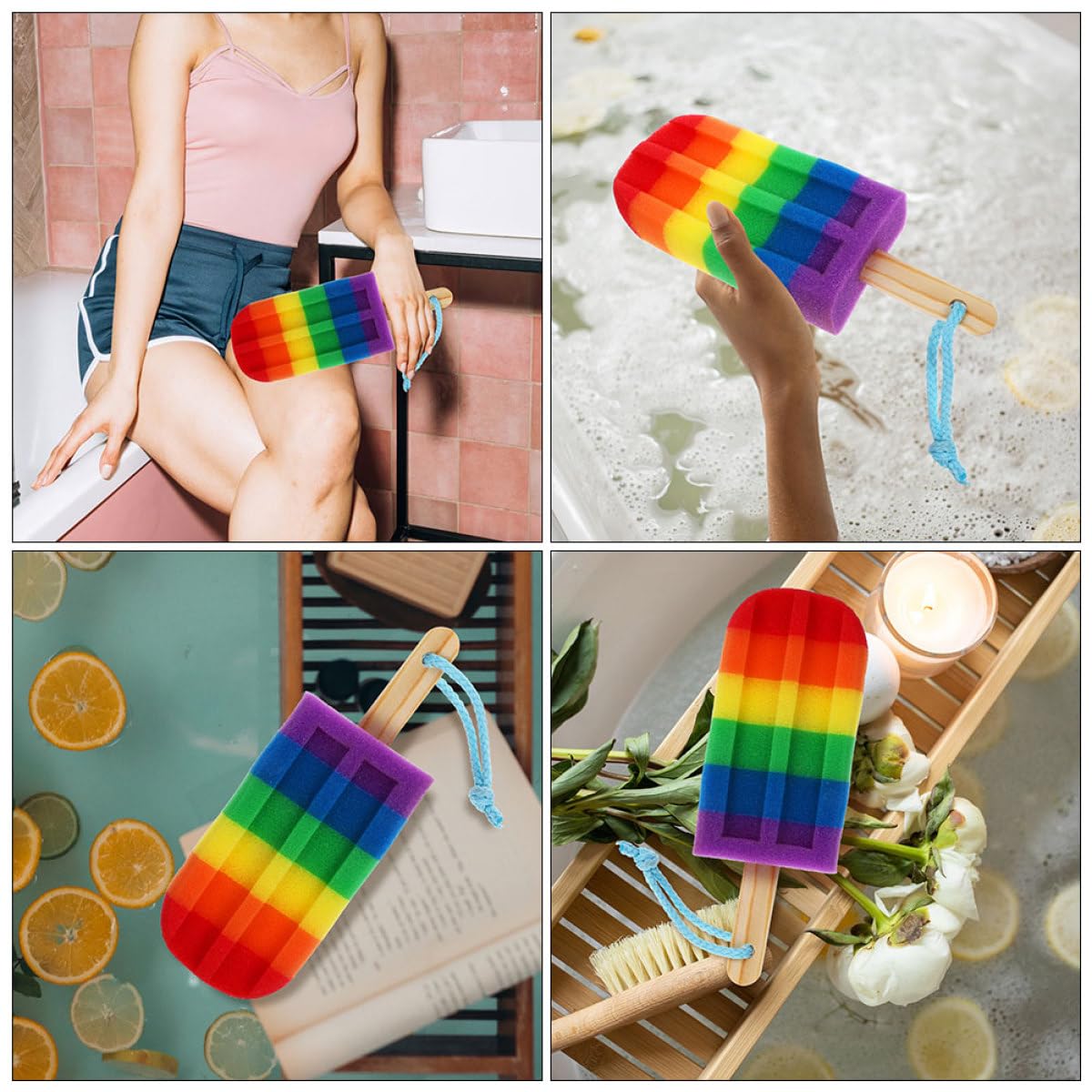 SAFIGLE 2pcs Rainbow Color Ice Cream Shaped Bath Sponges Soft Loofah Body Scrubbers Exfoliating Shower Sponges for Women and Bathing Beauty and Personal Care SAFIGLE