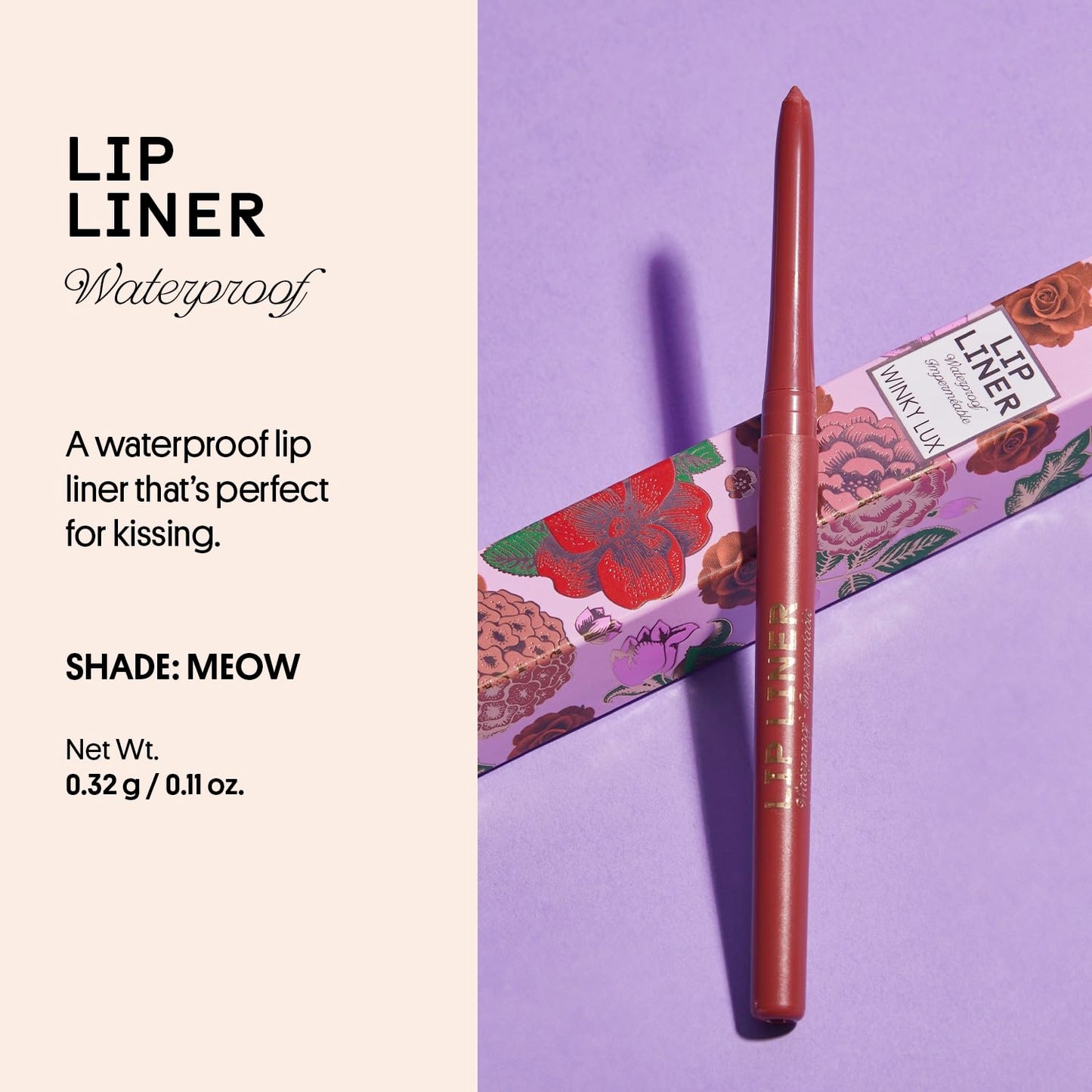 Winky Lux Meow Demi Matte Lip Liner Pencil - Muted Mauve Lipliner, Waterproof Long Lasting Formula, Creamy Retractable Tip For Precision Beauty & Personal Care Winky Lux