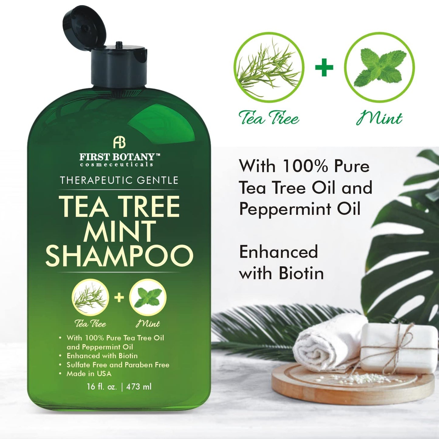 First Botany Tea Tree Mint Shampoo & Conditioner for Men & Women - Pure Tea Tree & Peppermint Oil - Fights Hair Loss, Dandruff, Lice & Itchy Scalp Beauty & Personal Care First Botany