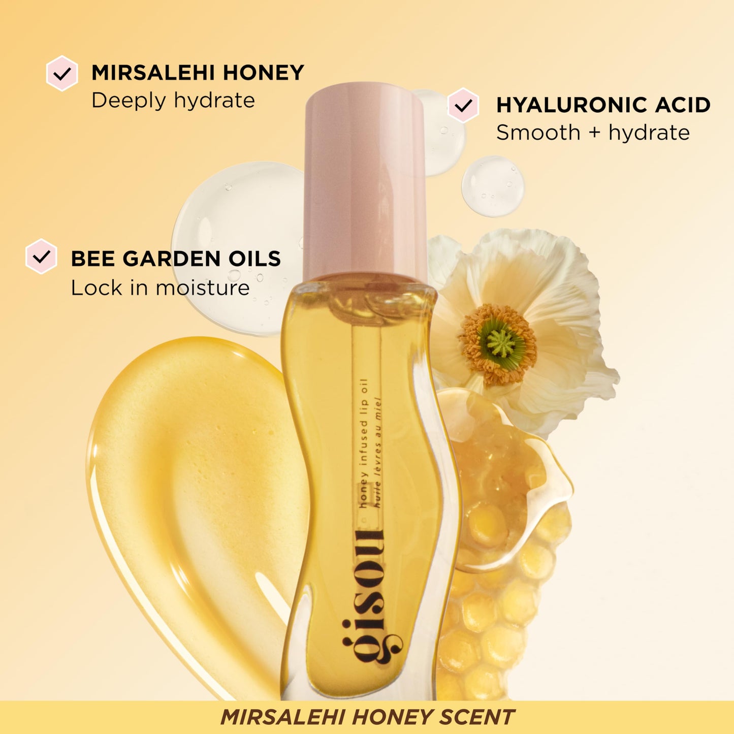 Gisou Honey Infused Lip Oil - Hydrating & Glossy Lip Oil with Jojoba Seed Oil, Non-Sticky Shine, Fresh Honey, 0.27 Fl Oz Beauty and Personal Care Gisou