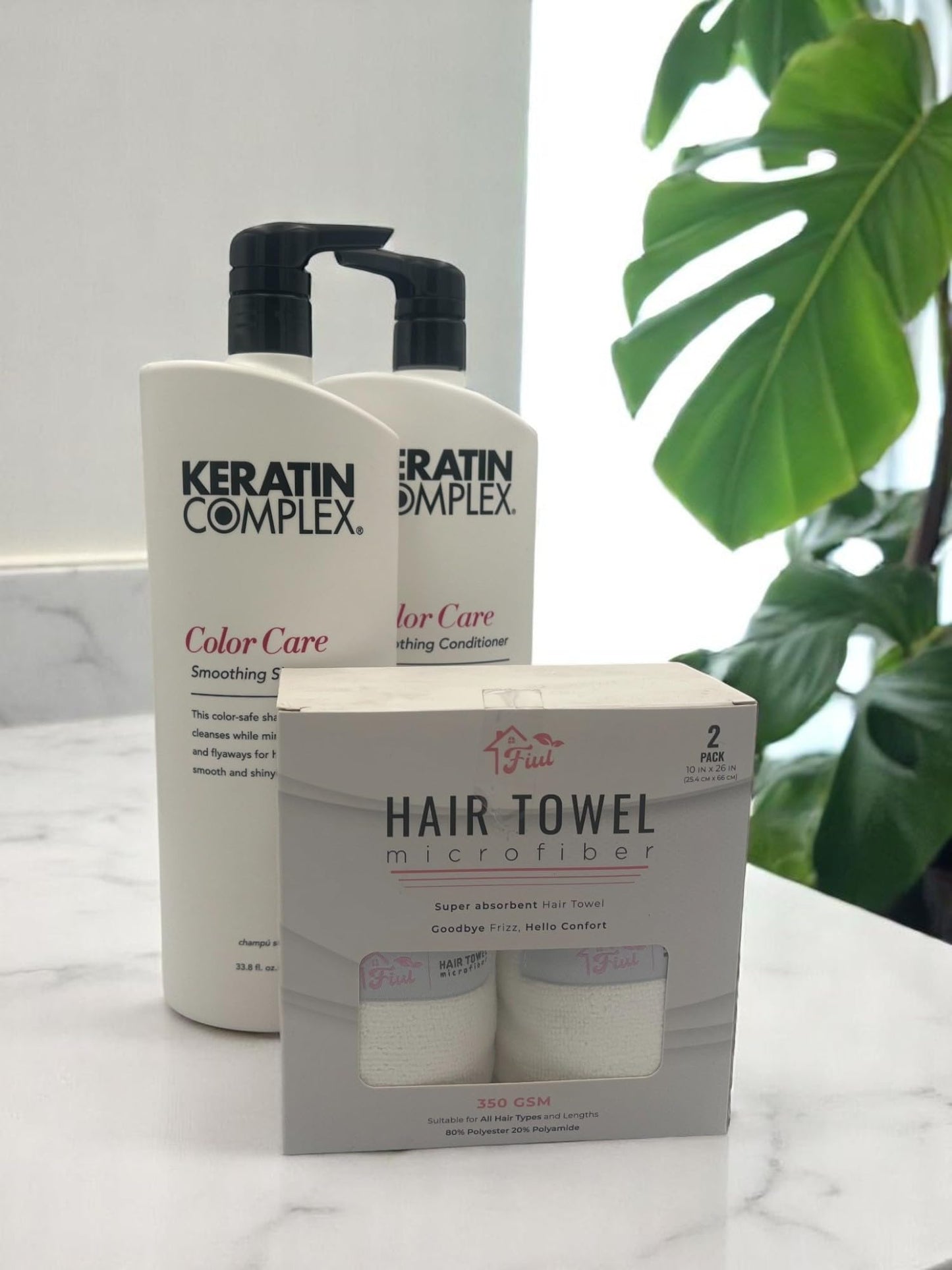FIUL - Keratin Hair Color Care Set Smoothing Shampoo & Conditioner + Gift Super Absorbent Microfiber Hair Towel - Color Care - Keratin to All Hair Beauty & Personal Care FIUL