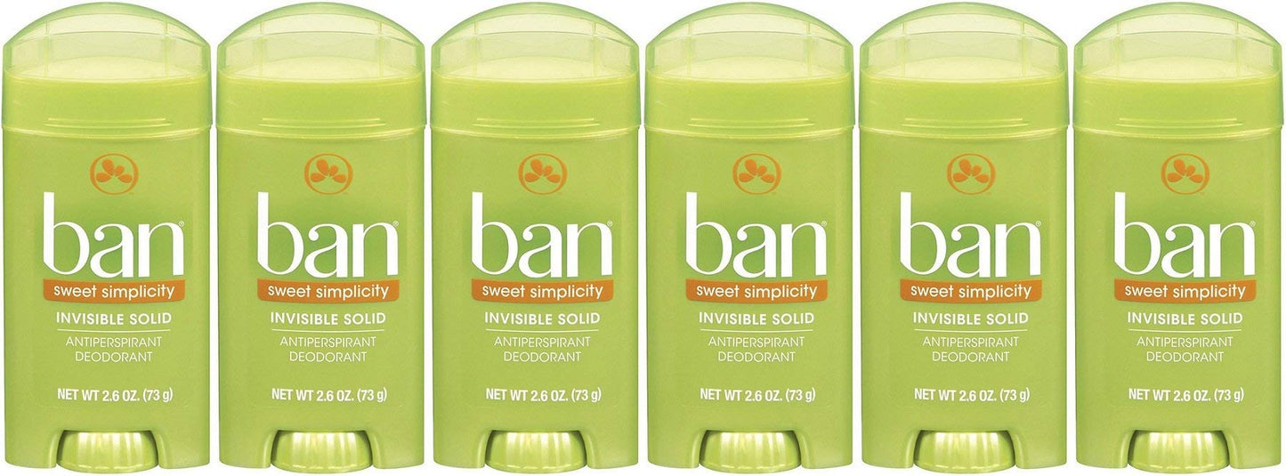 Ban Antiperspirant Deodorant, Invisible Solid, Sweet Simplicity, 2.6-Ounce Bottles (Pack of 6) Beauty and Personal Care Ban