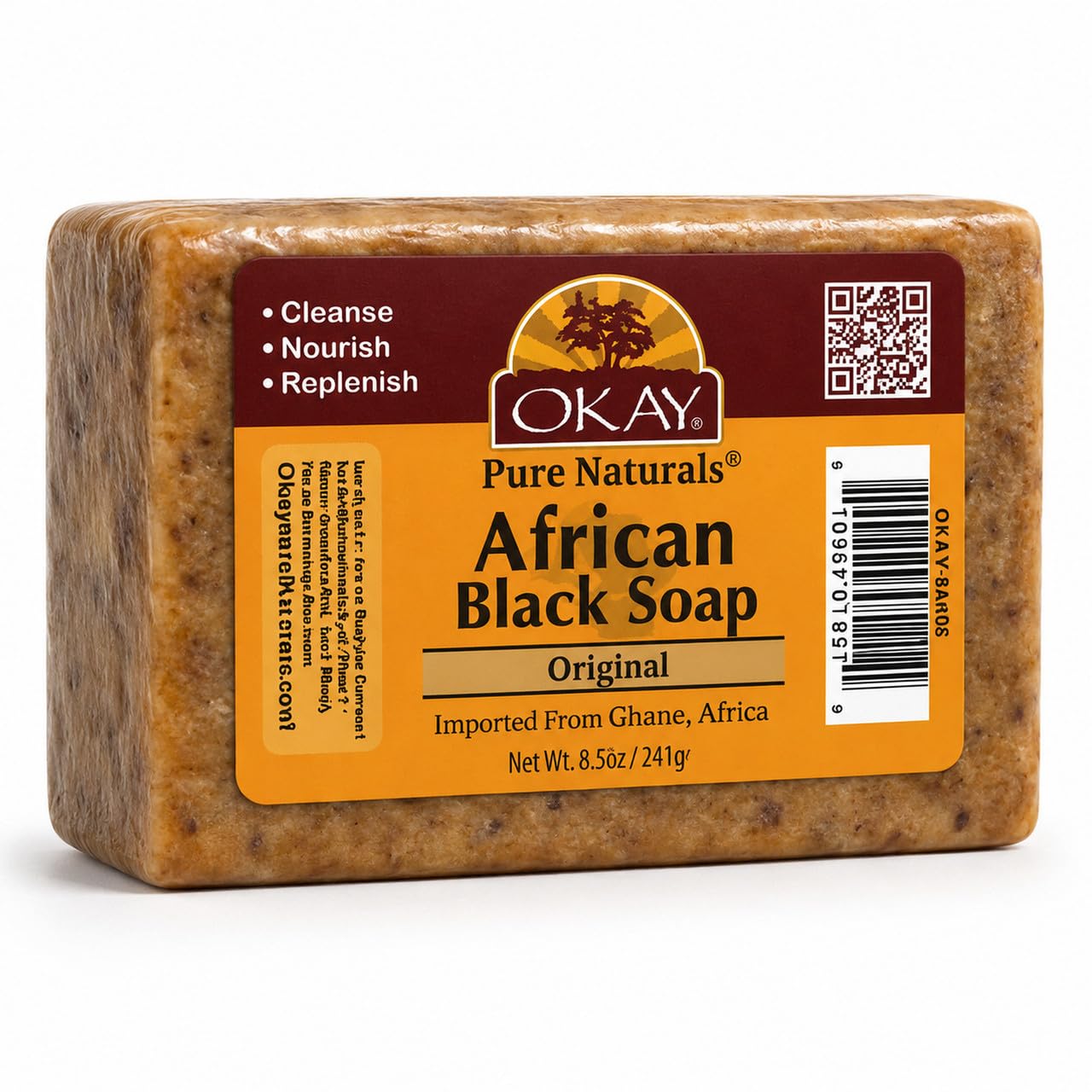 OKAY Pure Naturals African Black Soap - Natural Black Soap Bar with Raw Shea Butter and Cocoa, Cleansing for Hair, Face & Skin for Women & Men - 8.5 Beauty & Personal Care OKAY