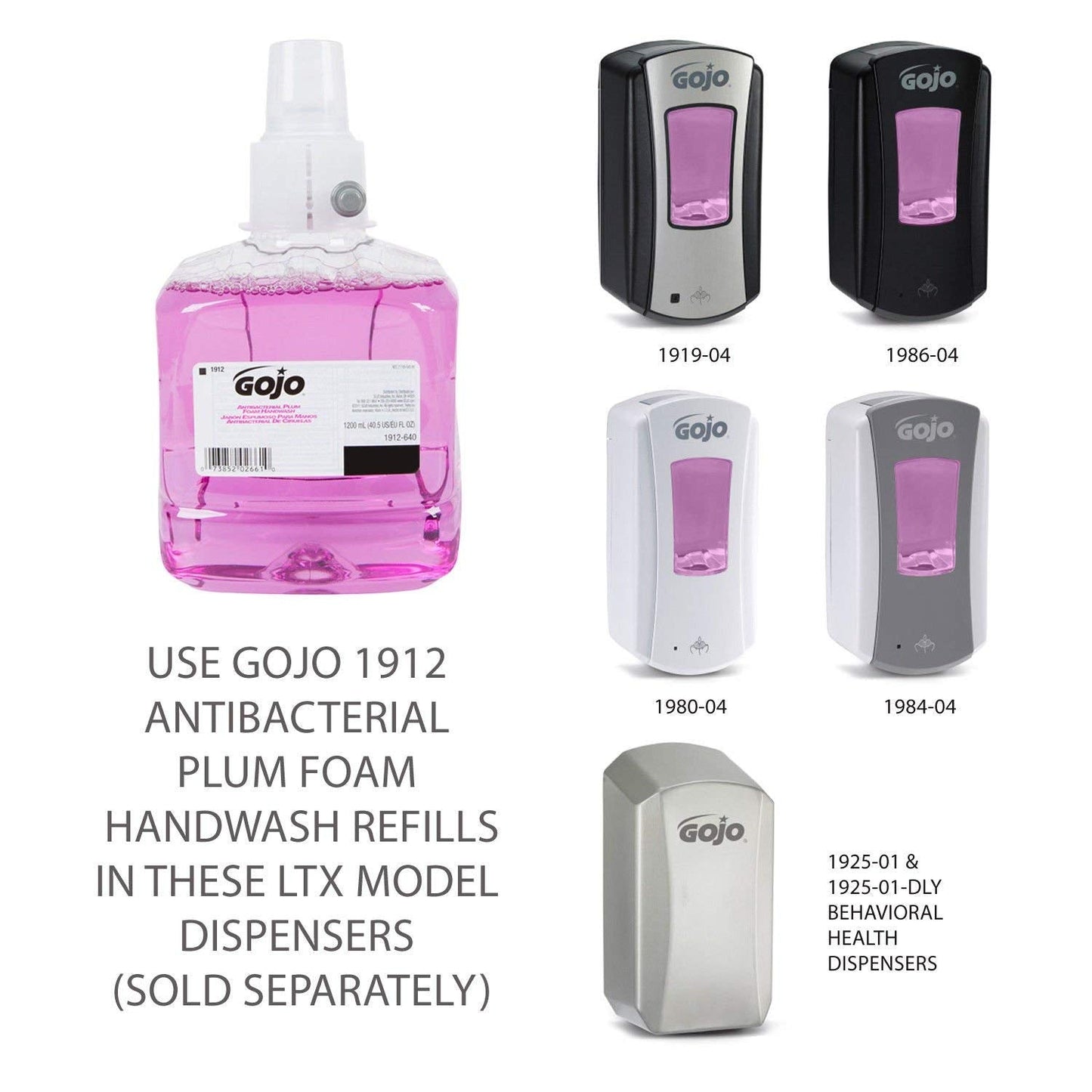 GOJO Antibacterial Foam Handwash, Refill, Plum, 1200mL Refill, 2/Carton Beauty & Personal Care GOJO