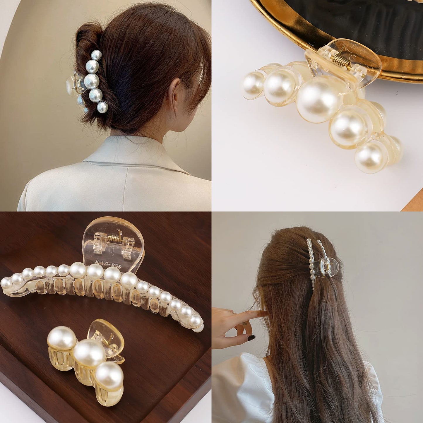 Mehayi 4 PCS Large Pearl Hair Claw Clips for Women Girls, Hair Barrette Clamps for Thick Thin Hair, Fashion Hair Accessories Headwear Styling Tools Beauty & Personal Care Mehayi