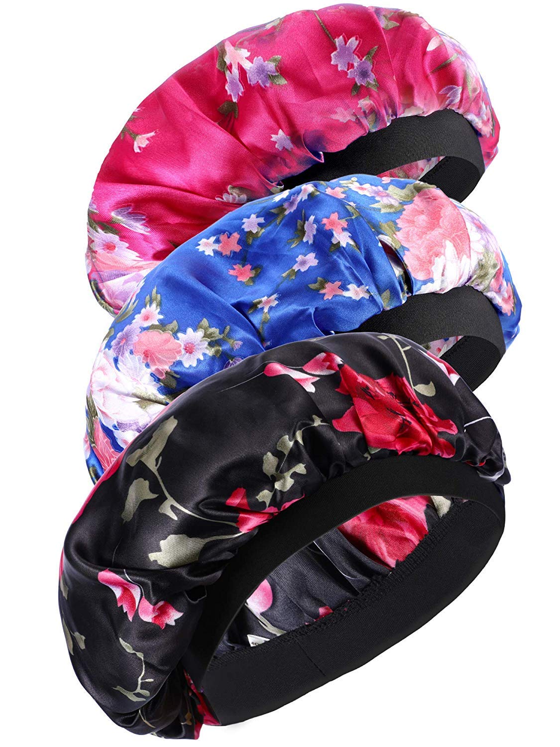 Onwon 3 PCS Satin Bonnets Night Sleep Caps Wide Band Salon Cap Soft Satin Sleeping Silk Night Sleep Hat Hair Loss Cap Sleeping Head Cover Beauty and Personal Care Onwon