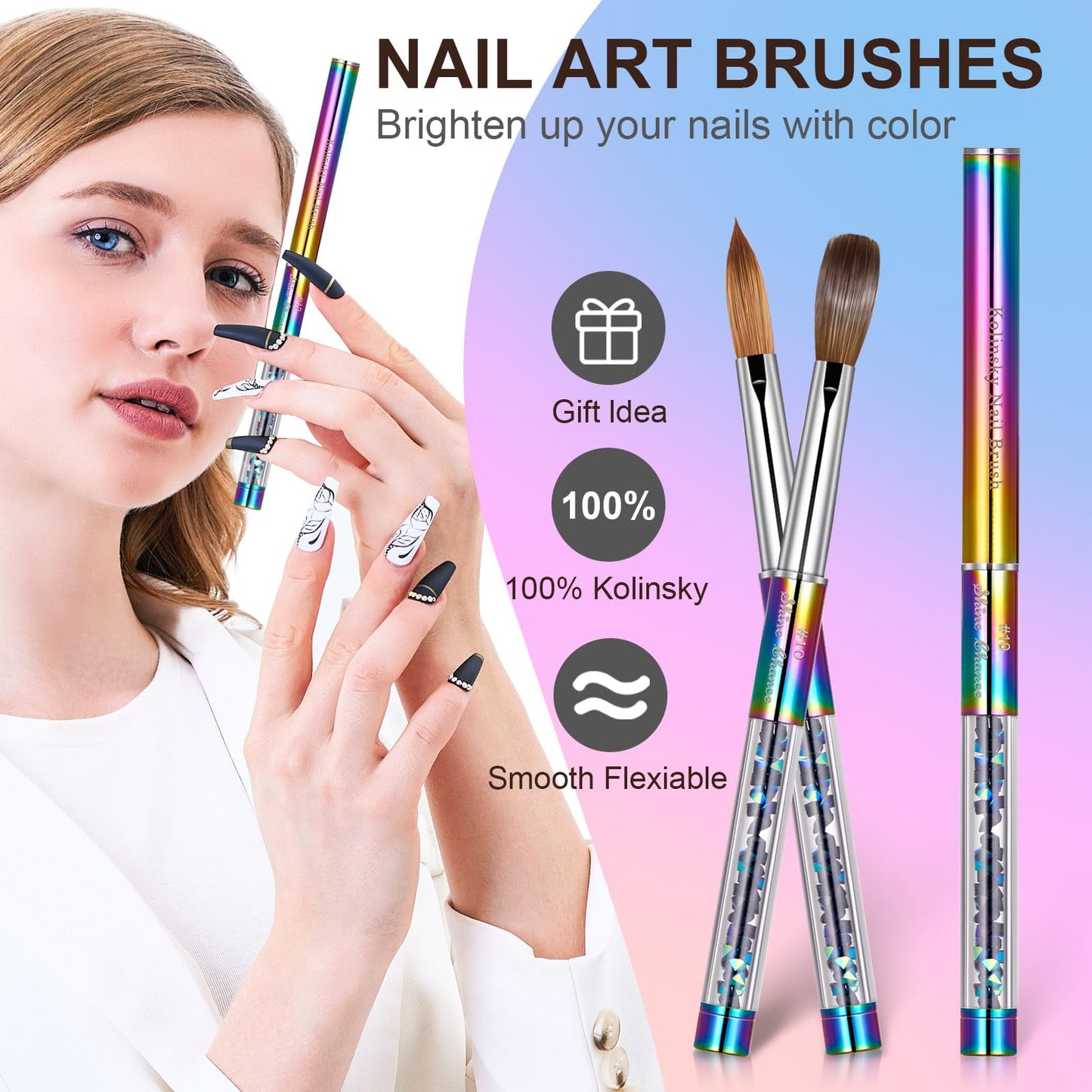 Shine Chance Acrylic Nail Brush Size 10, 100% Real Kolinsky Art Nail Brush for Acrylic Powder Application, Handmade Women Manicure Nail Extension Tool Beauty & Personal Care Shine Chance