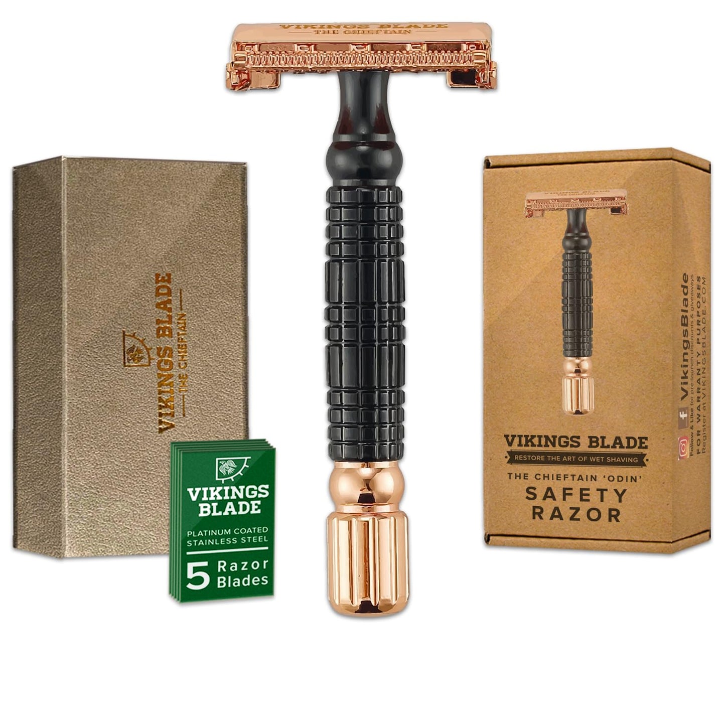VIKINGS BLADE Double Edge Safety Razor for Men + 5 Swedish Steel Blades + Luxury Case. Smooth, Reusable, Eco-Friendly (Chieftain “Odin”) Beauty and Personal Care Vikings Blade