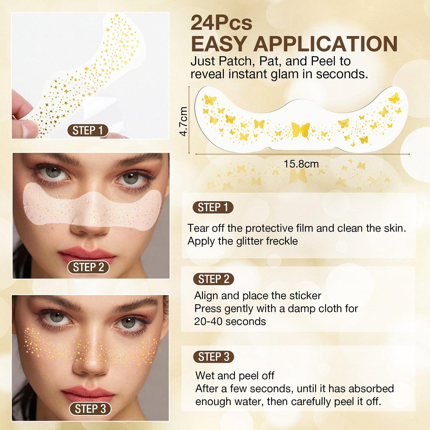Wodelanle Glitter Freckles Face Tattoo, 24 Count Gold Face Glitter Speckles Makeup Patches, Glow Up Makeup Patches, Cute Glitter Freckles Makeup Beauty & Personal Care Wodelanle