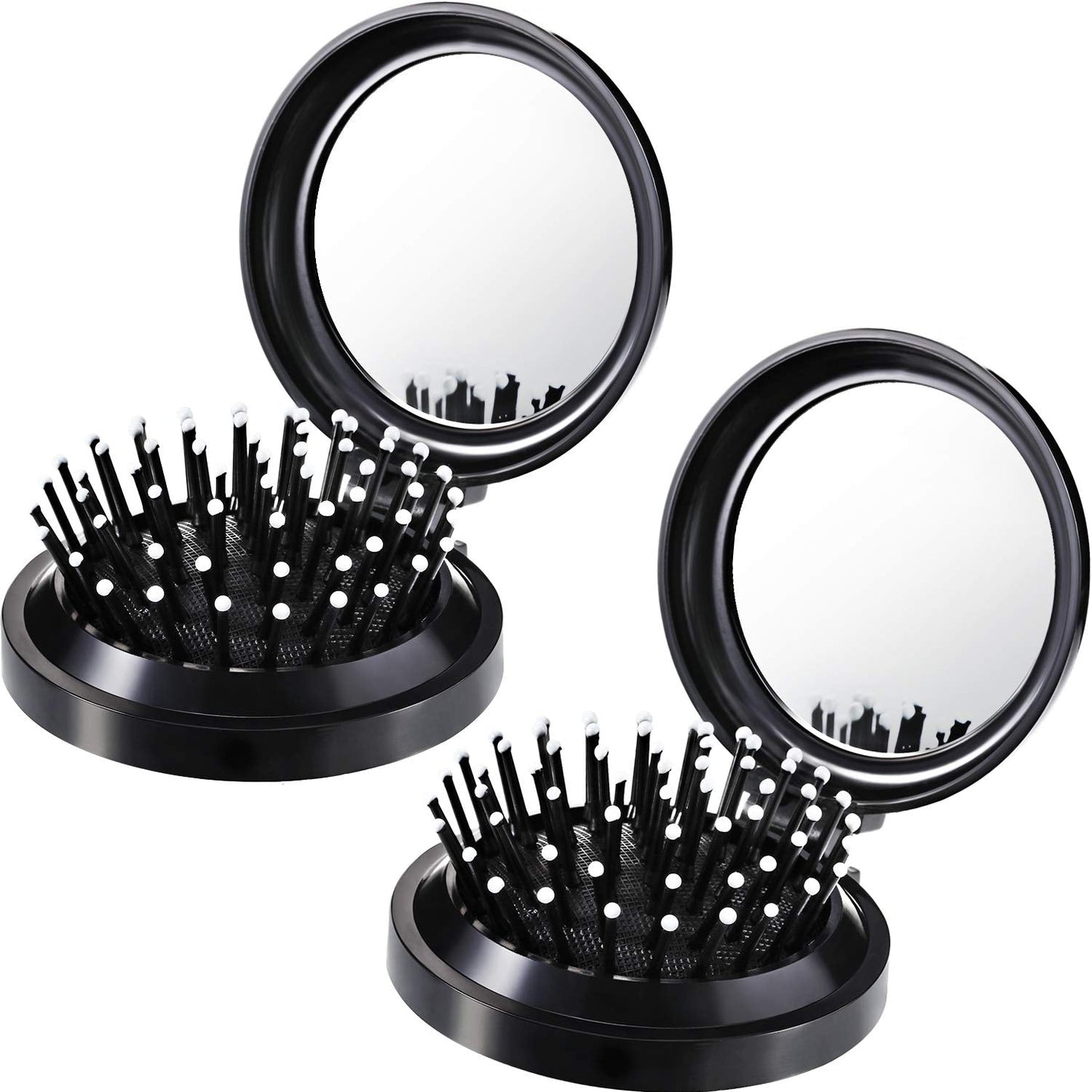 Boao 2 Pack Foldable Travel Mirror Hair Brushes Round Portable Folding Pocket Hair Brush Mini Comb Compact Travel Size Massage Comb for Men Beauty & Personal Care Boao