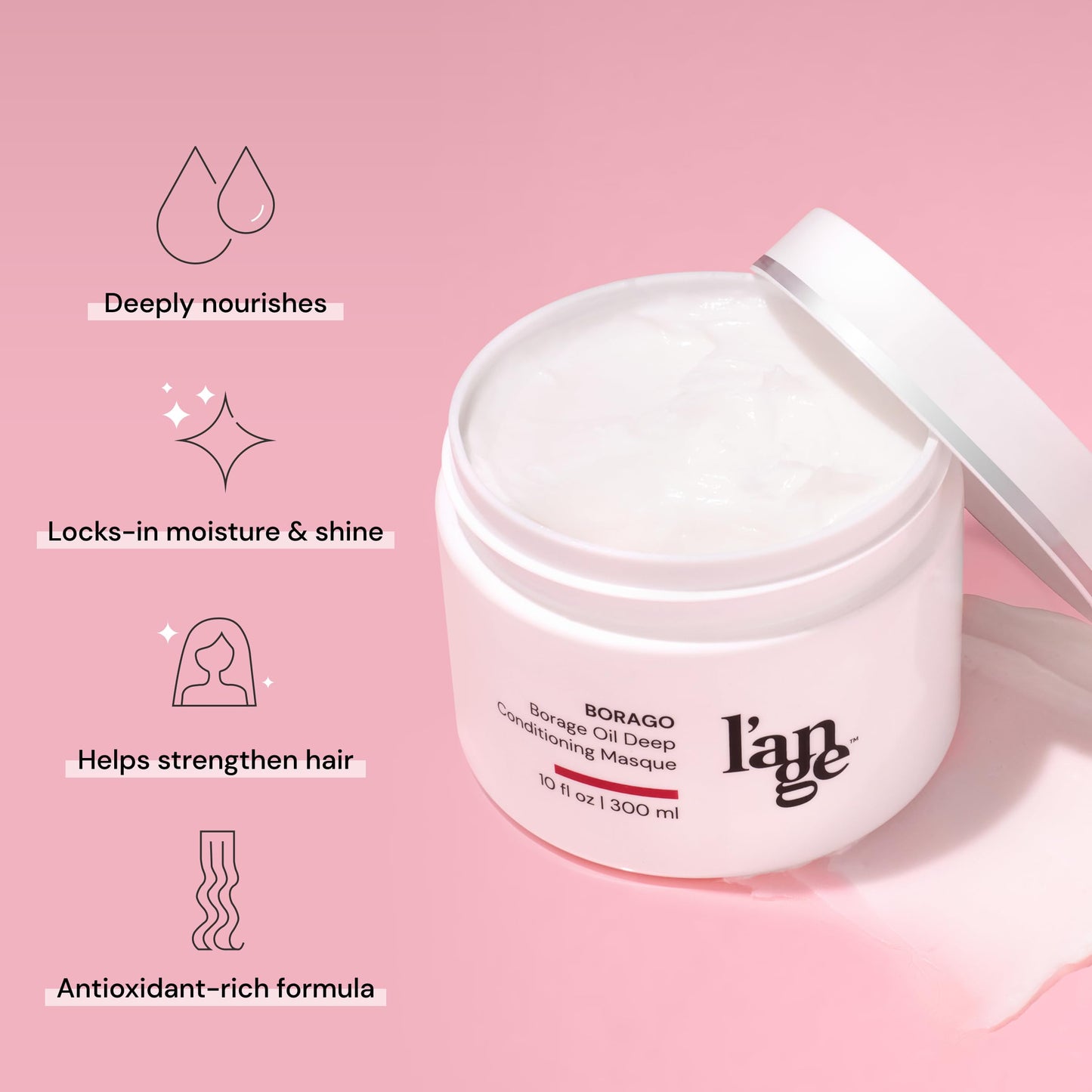 L'ANGE HAIR Borago Deep Conditioning Masque with Borage Oil - 10 Oz Jar, Nourishes and Strengthens Hair, Manages Frizz and Enhances Moisture, Sulfate Beauty & Personal Care L'ANGE HAIR
