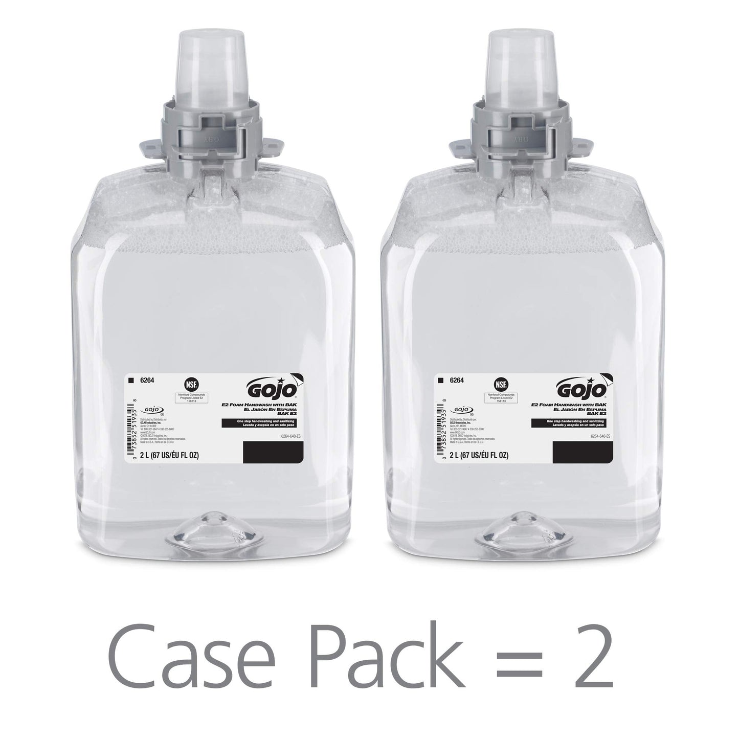 GOJO E2 Foam Handwash with BAK, Fragrance Free, 2000 mL Foam Hand Soap Refill FMX-20 Push-Style Dispenser (Pack of 2) - 6264-02 Beauty & Personal Care GOJO