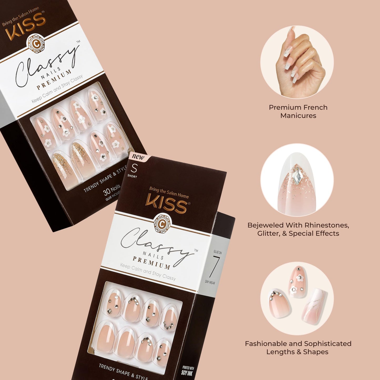 KISS Classy, Press On Nails, Nail glue included, 'Sophisticated', Silver, Extra-Long Size, Coffin Shape, Includes 30 Nails, 2g glue, 1 Manicure Stick Beauty & Personal Care kiss new york