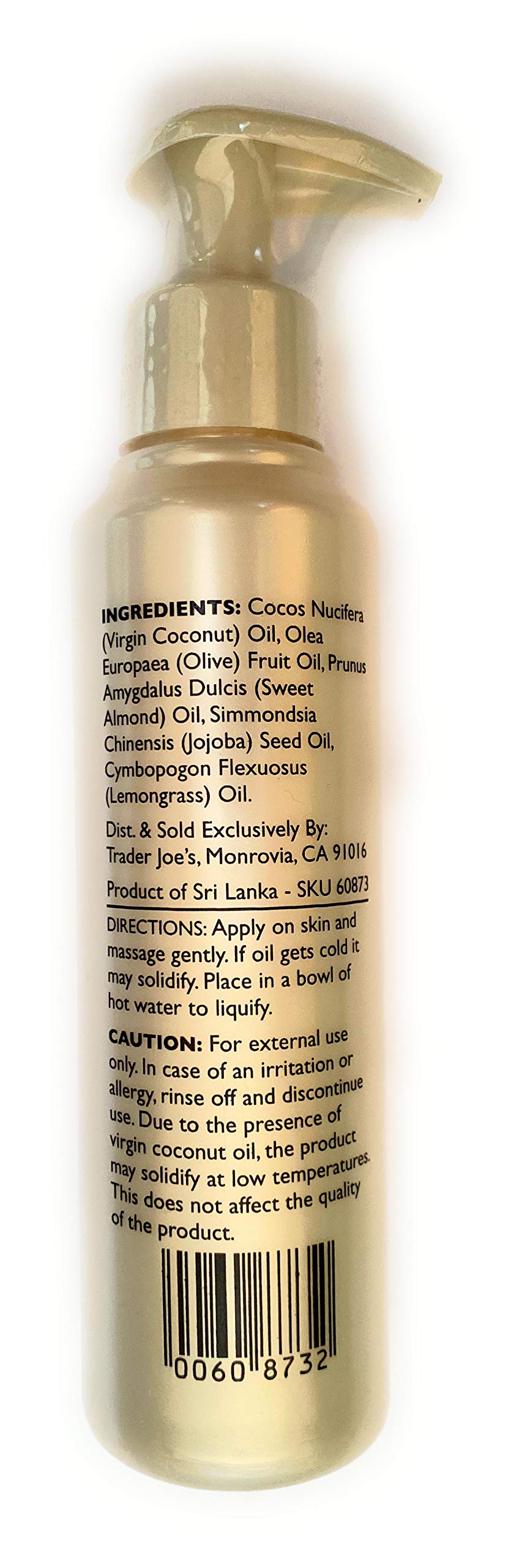 Trader Joes Lemongrass Coconut Body Oil with Almond and Jojoba Oils 4.8 FL OZ (143 ml) Beauty & Personal Care Trader Joe's