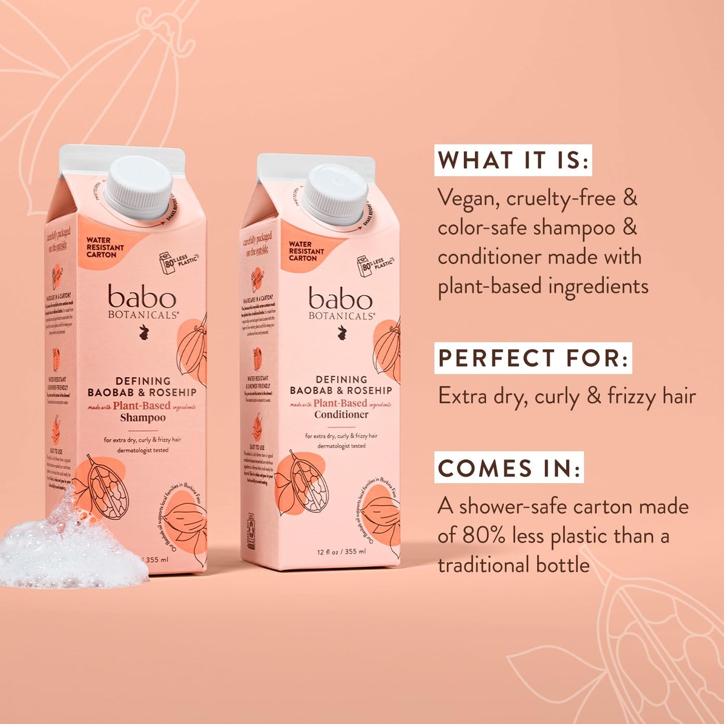 Babo Botanicals Defining Baobab & Rosehip Shampoo - For extra dry, curly hair - Smooth & Define - Passion Fruit Ferment for scalp - Water-Resistant Beauty & Personal Care Babo Botanicals