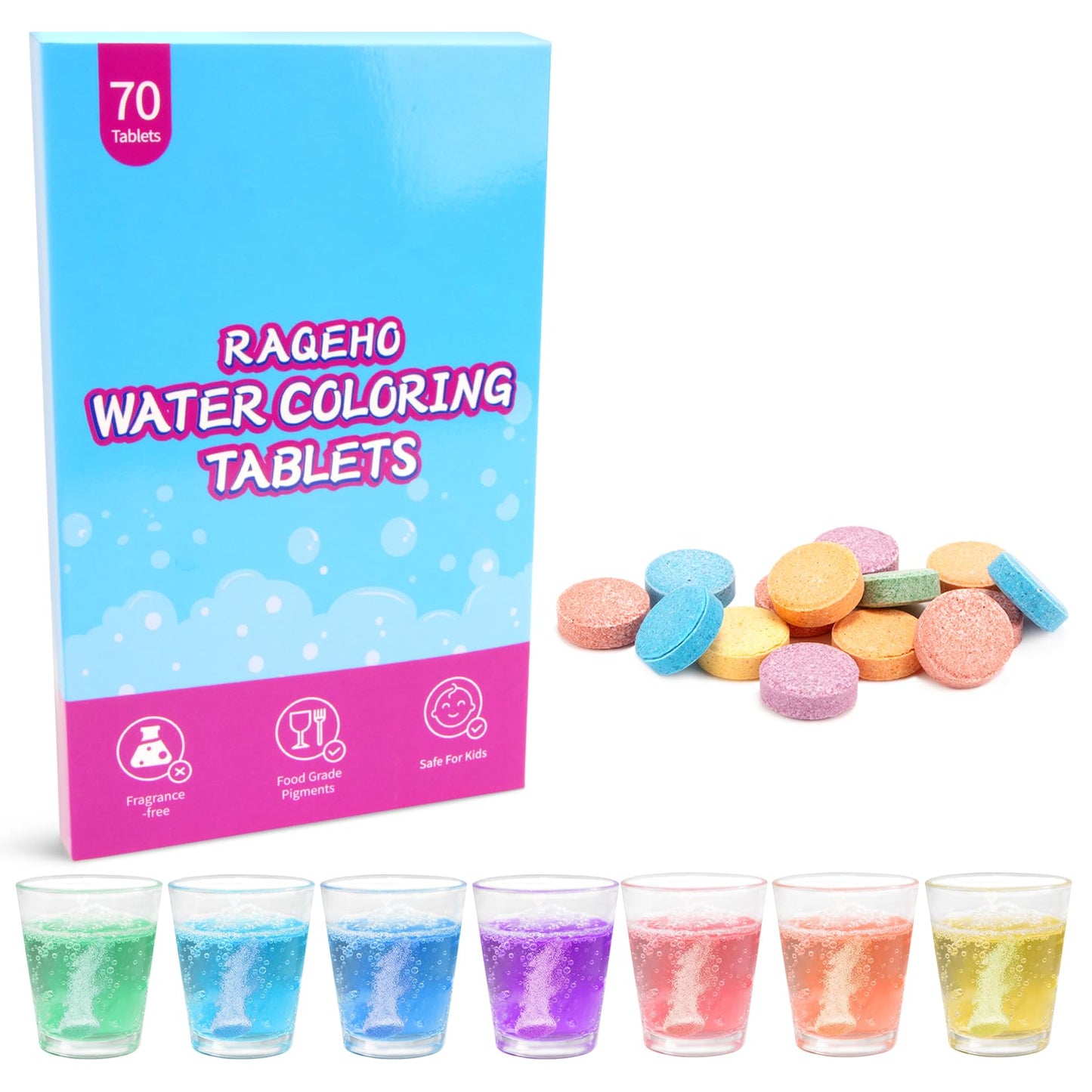 RAQEHO Colorful Bath Tablets, Water Coloring BathBomb, Fizzy, Fragrance Free & Non Toxic, Coloring Potion Tablets Spa Bath Stuff Science Experiments Beauty and Personal Care RAQEHO
